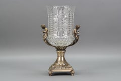 Czech Crystal Glass and Brass Vase with Cherubs, ca. 1970s