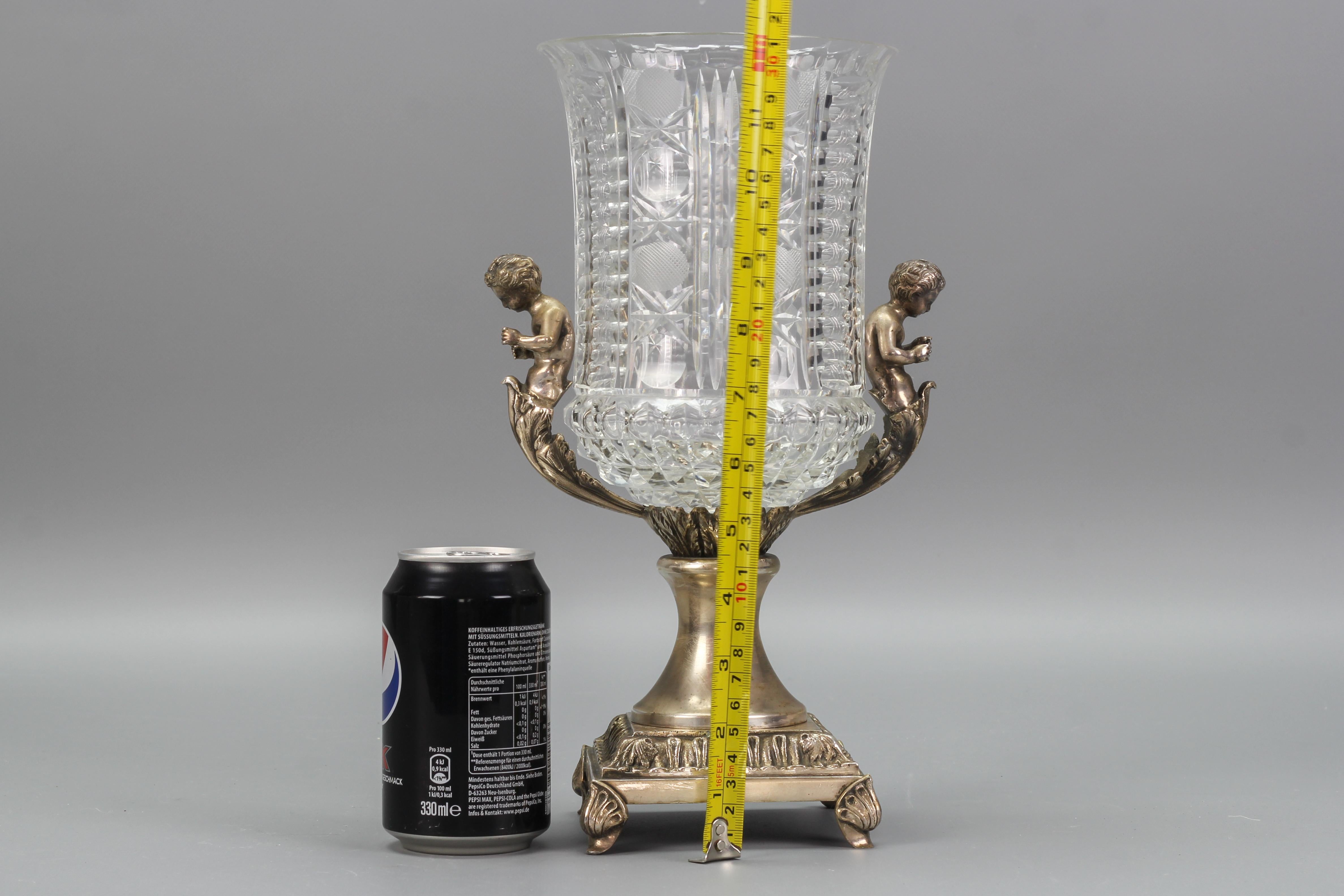 Czech Crystal Glass and Brass Vase with Cherubs, ca. 1970s For Sale 15