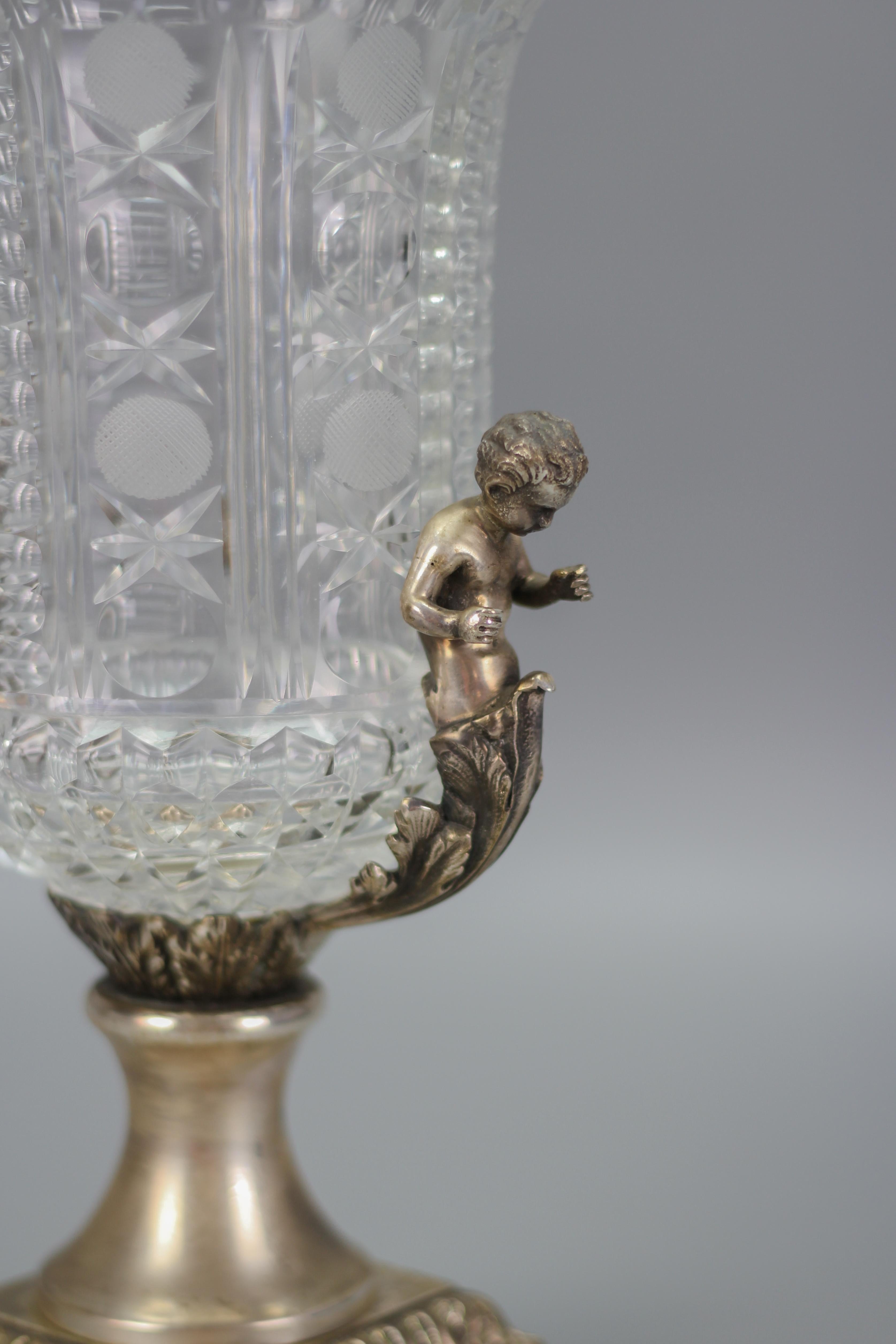 Czech Crystal Glass and Brass Vase with Cherubs, ca. 1970s In Good Condition For Sale In Barntrup, DE