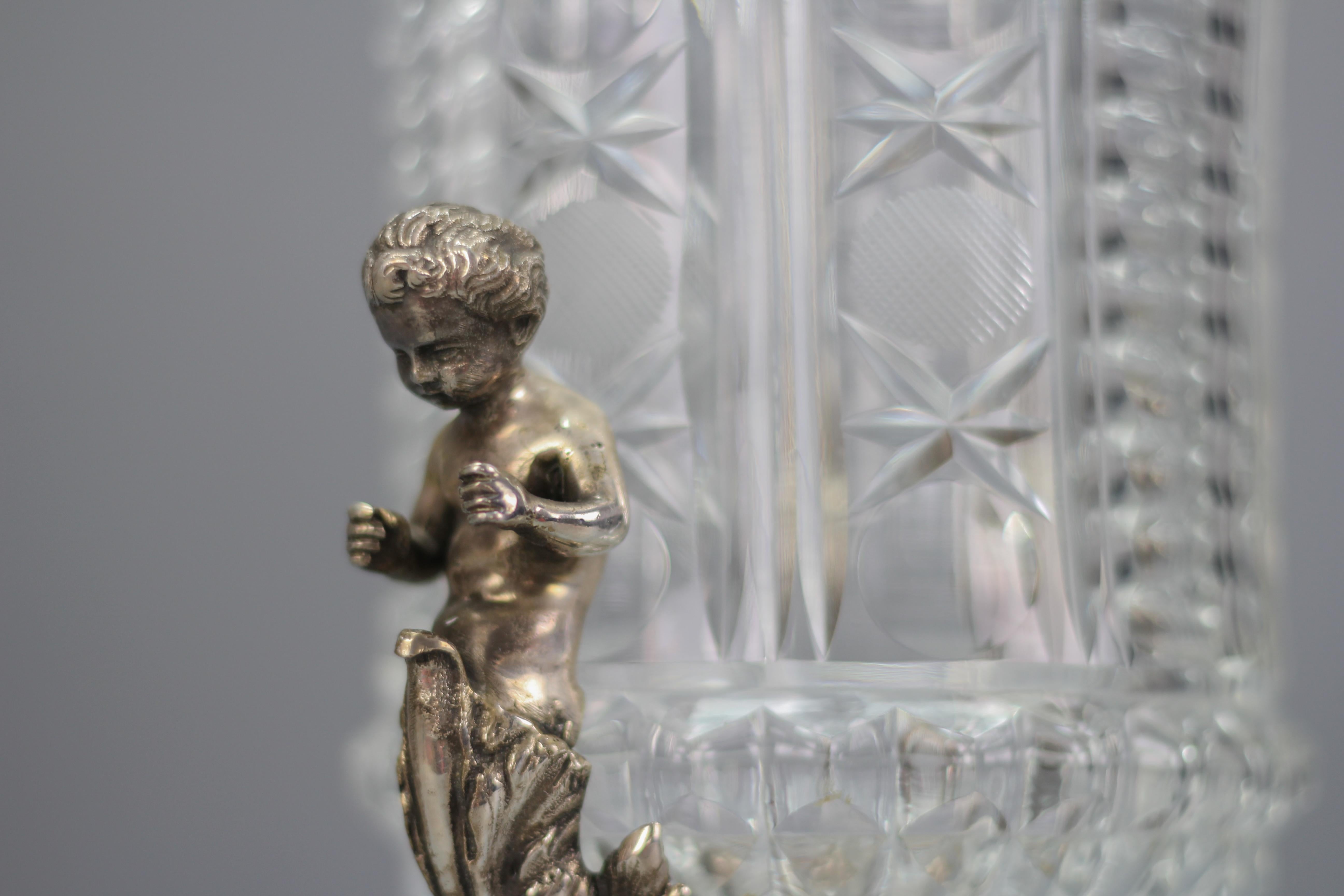 Late 20th Century Czech Crystal Glass and Brass Vase with Cherubs, ca. 1970s For Sale