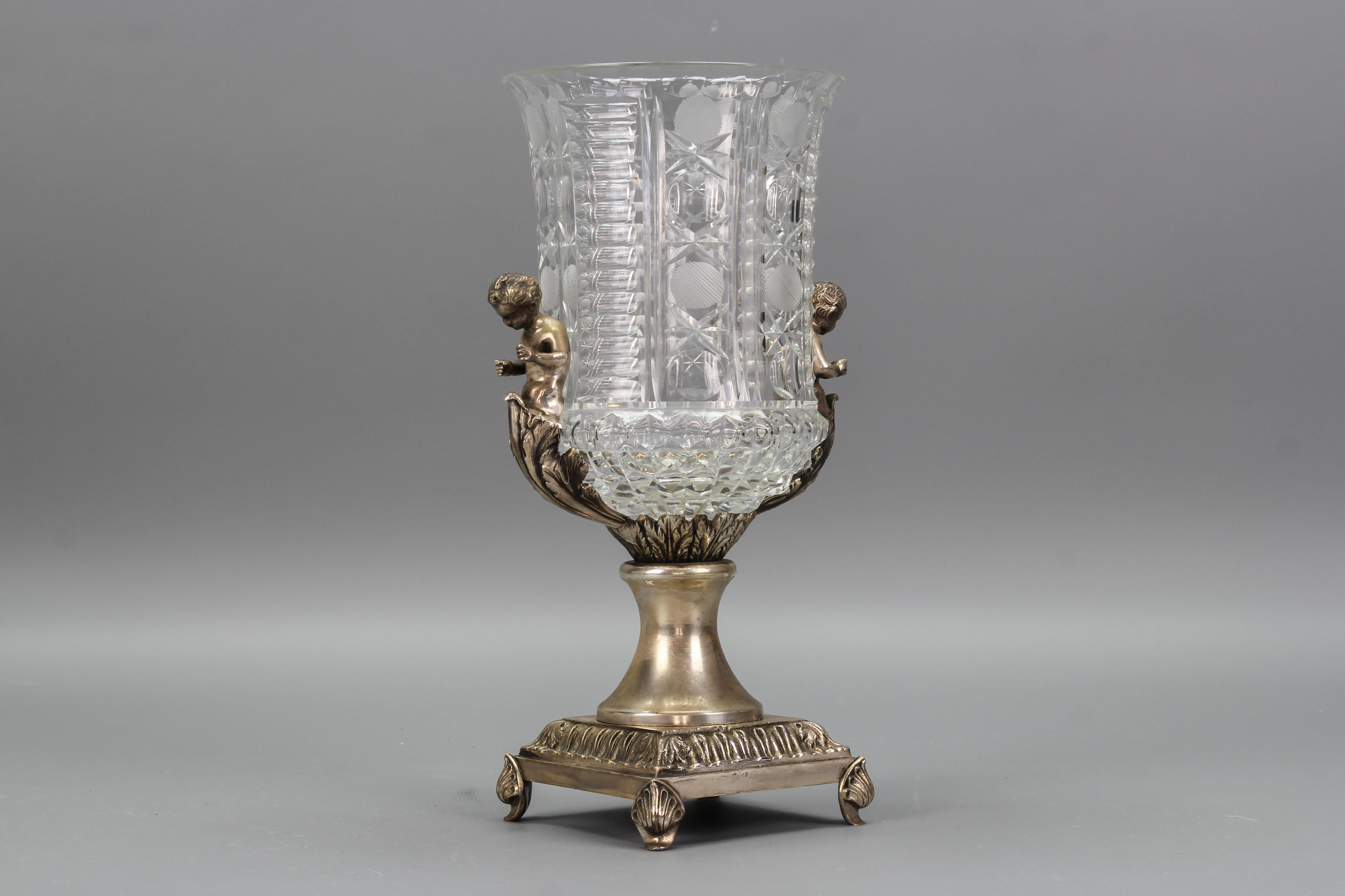 Czech Crystal Glass and Brass Vase with Cherubs, ca. 1970s For Sale 4