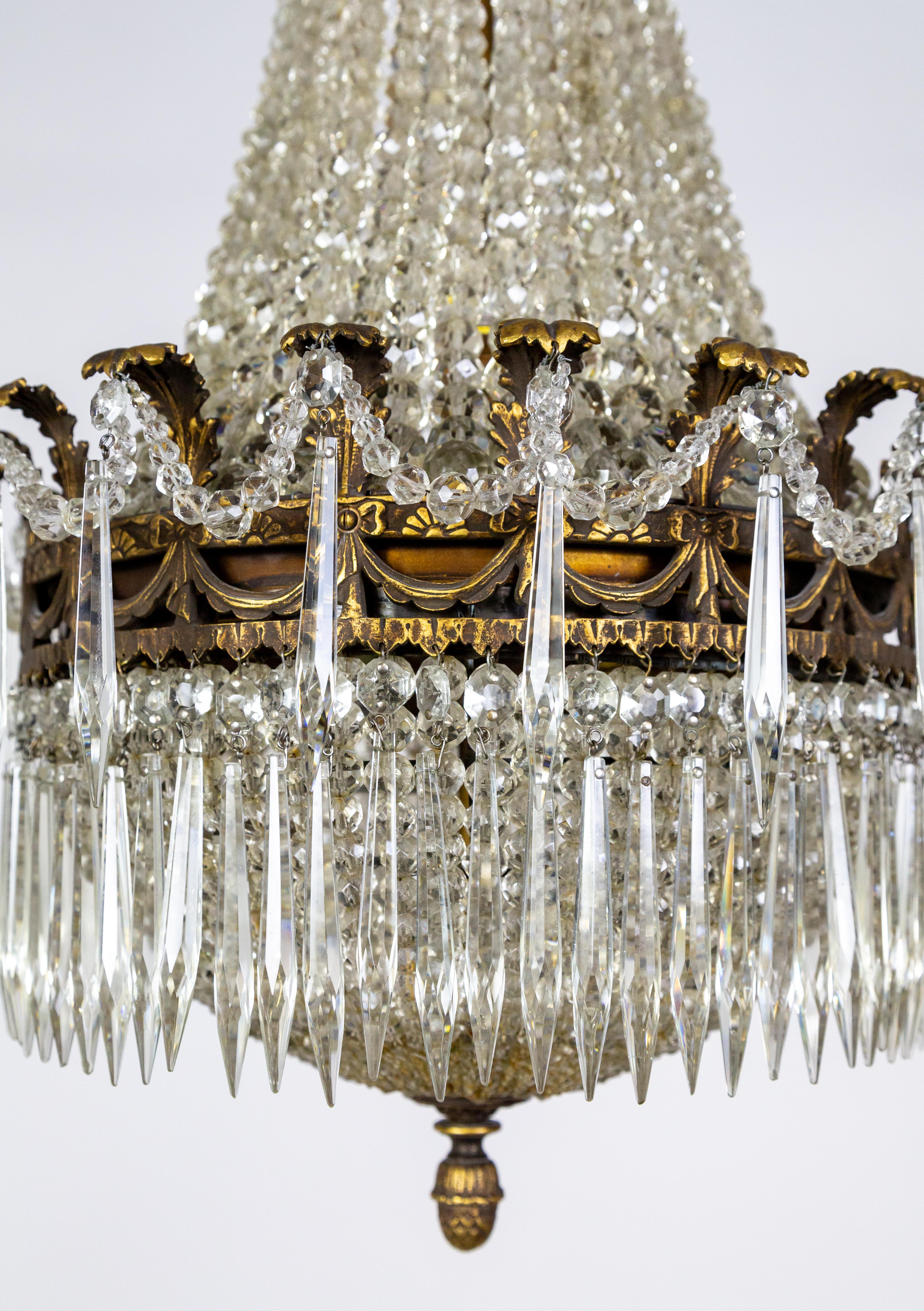 Czech Crystal Tent & Bag Chandelier In Good Condition For Sale In San Francisco, CA