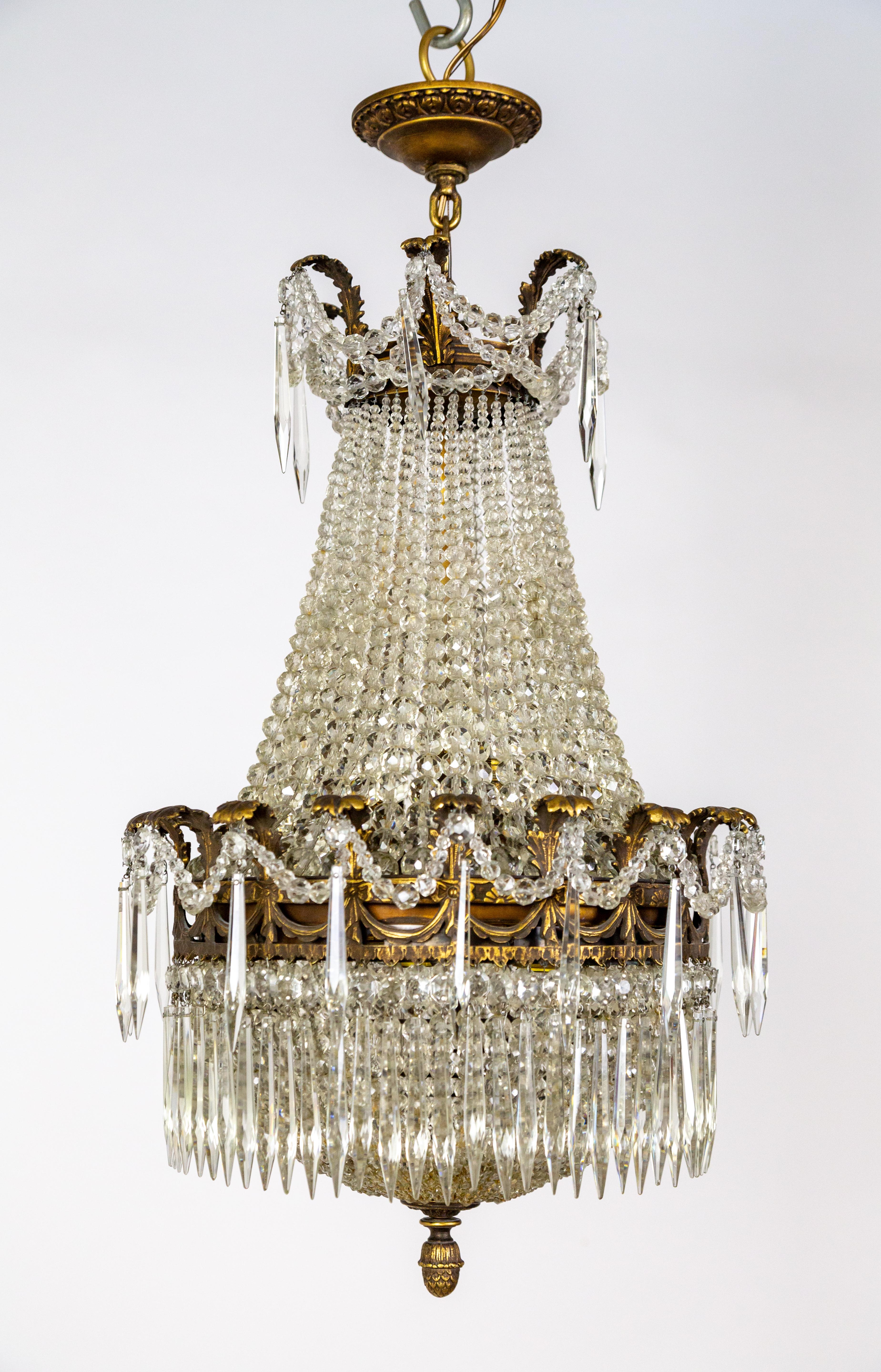 Czech Crystal Tent & Bag Chandelier For Sale 3