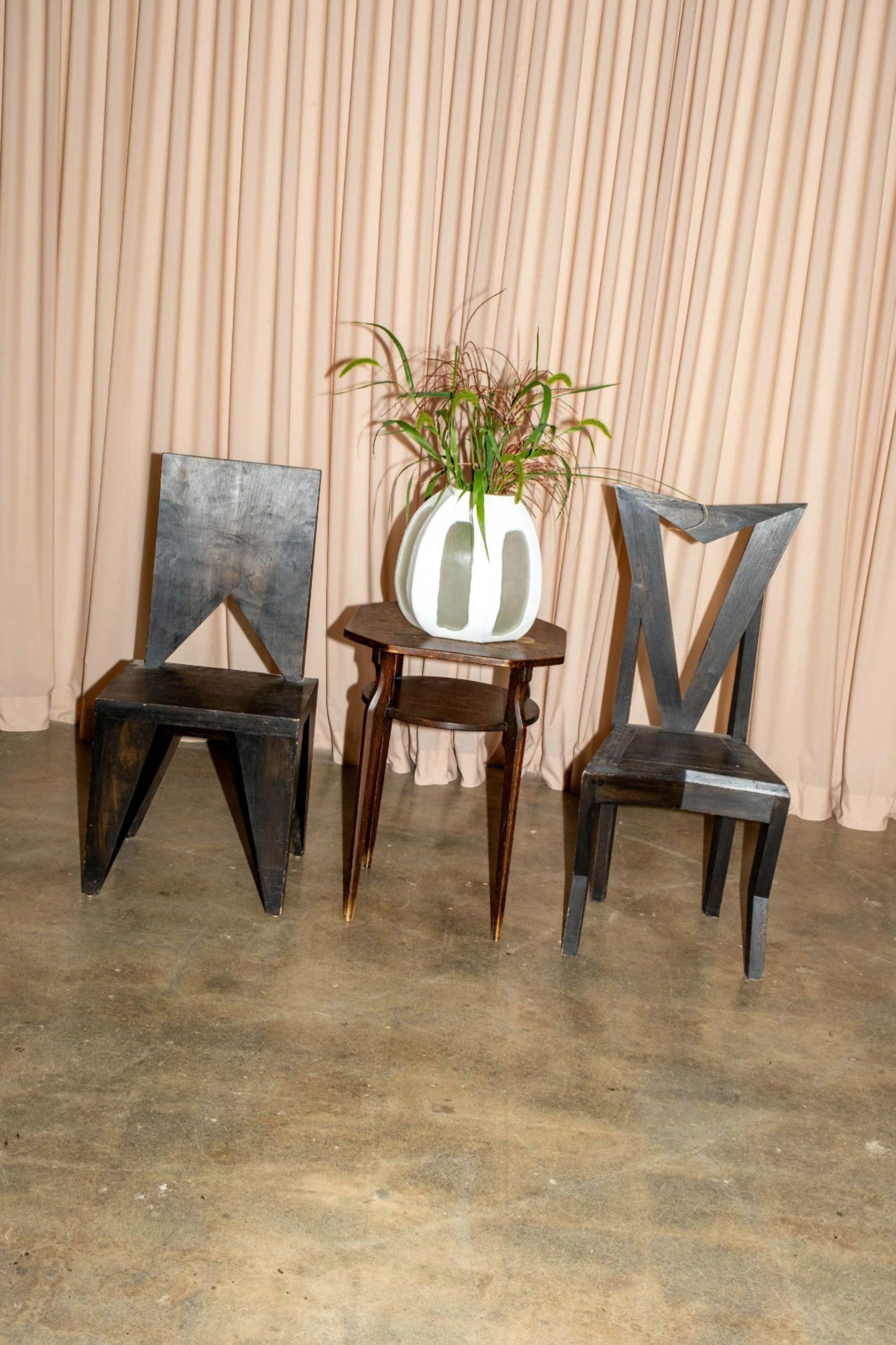 Czech Cubist Side Chair, Open Back by Pavel Janák For Sale 4