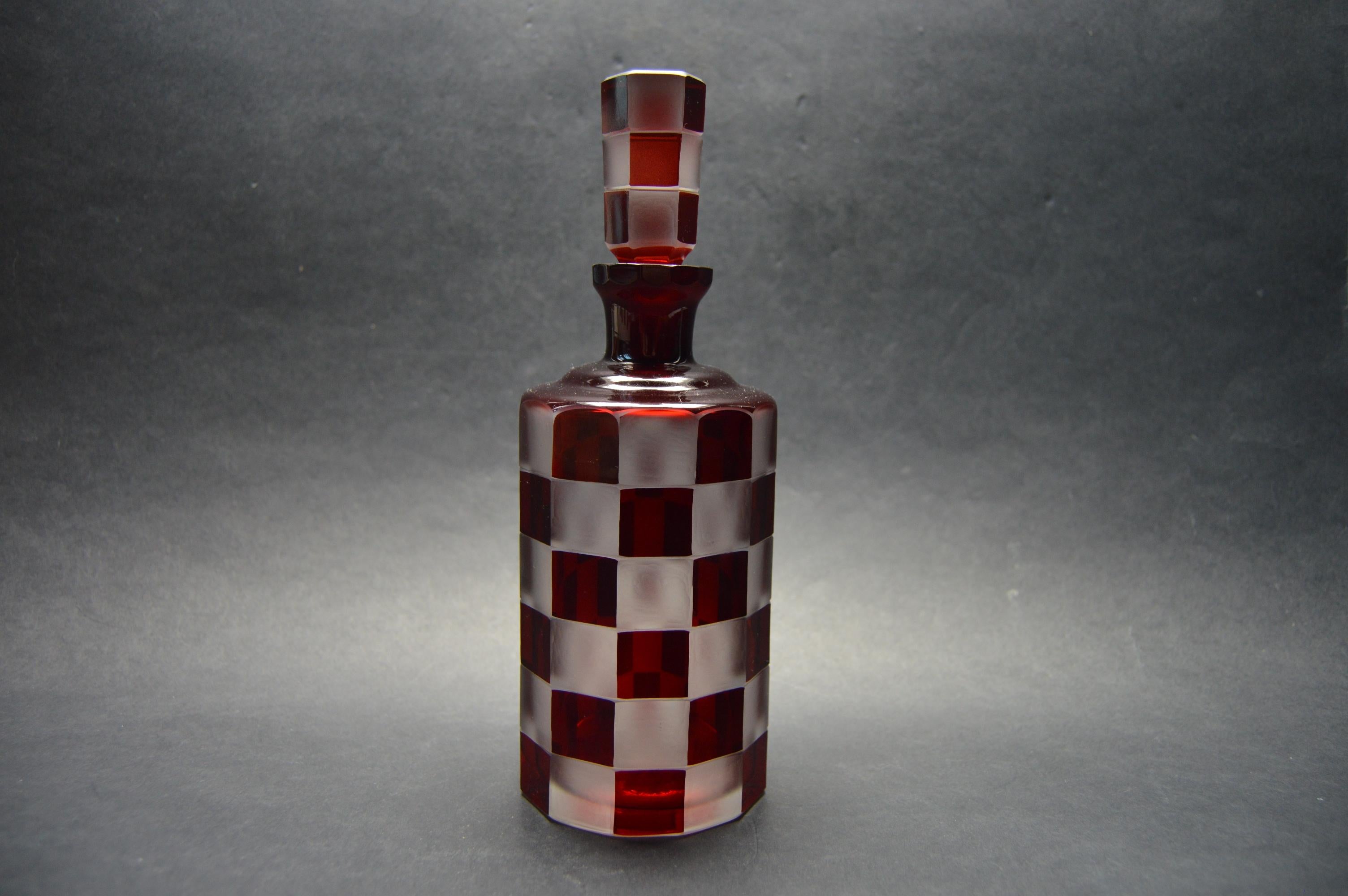 Art Deco Czech Decanter Set by Eduard Poesch, Bohemia circa 1944 with Matching Glasses