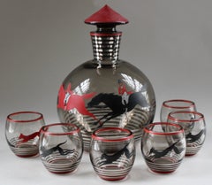 Czech Deco Carafe Set "Hound Hunting"