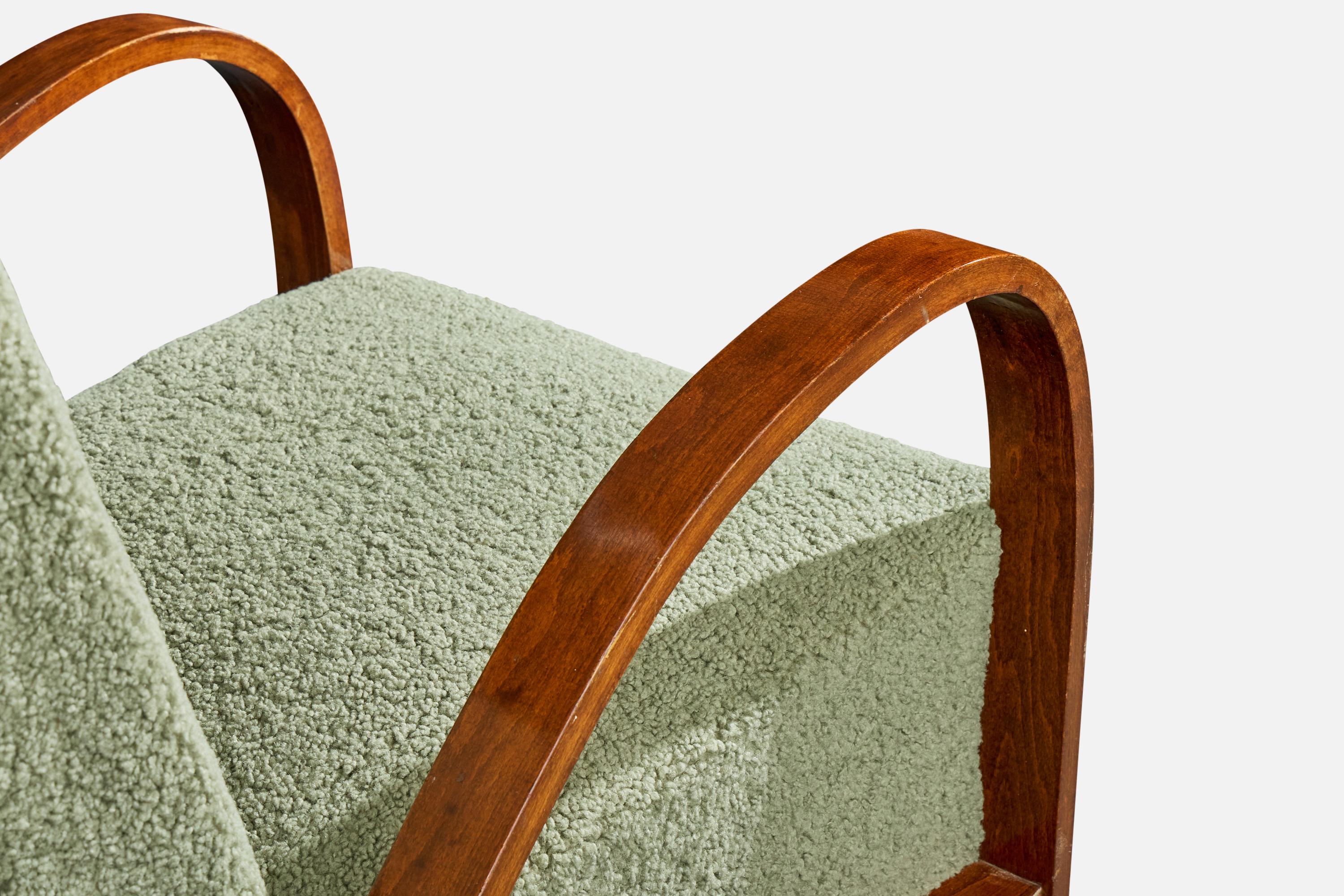 Tschechischer Designer, Loungesessel, Holz, Stoff, Tschechische Republik, 1930er Jahre im Angebot 5