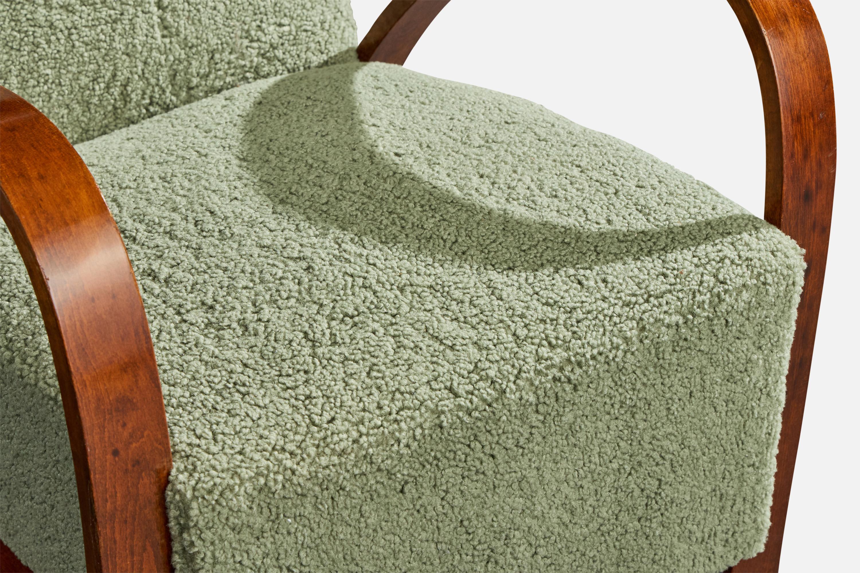 Tschechischer Designer, Loungesessel, Holz, Stoff, Tschechische Republik, 1930er Jahre im Angebot 6