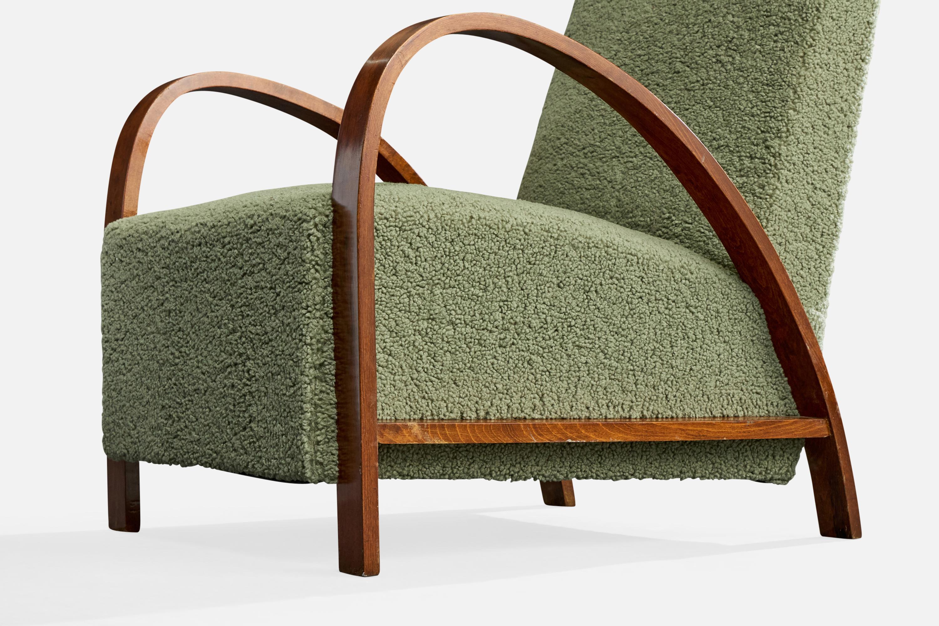 Tschechischer Designer, Loungesessel, Holz, Stoff, Tschechische Republik, 1930er Jahre im Angebot 7