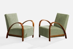 Tschechischer Designer, Loungesessel, Holz, Stoff, Tschechische Republik, 1930er Jahre