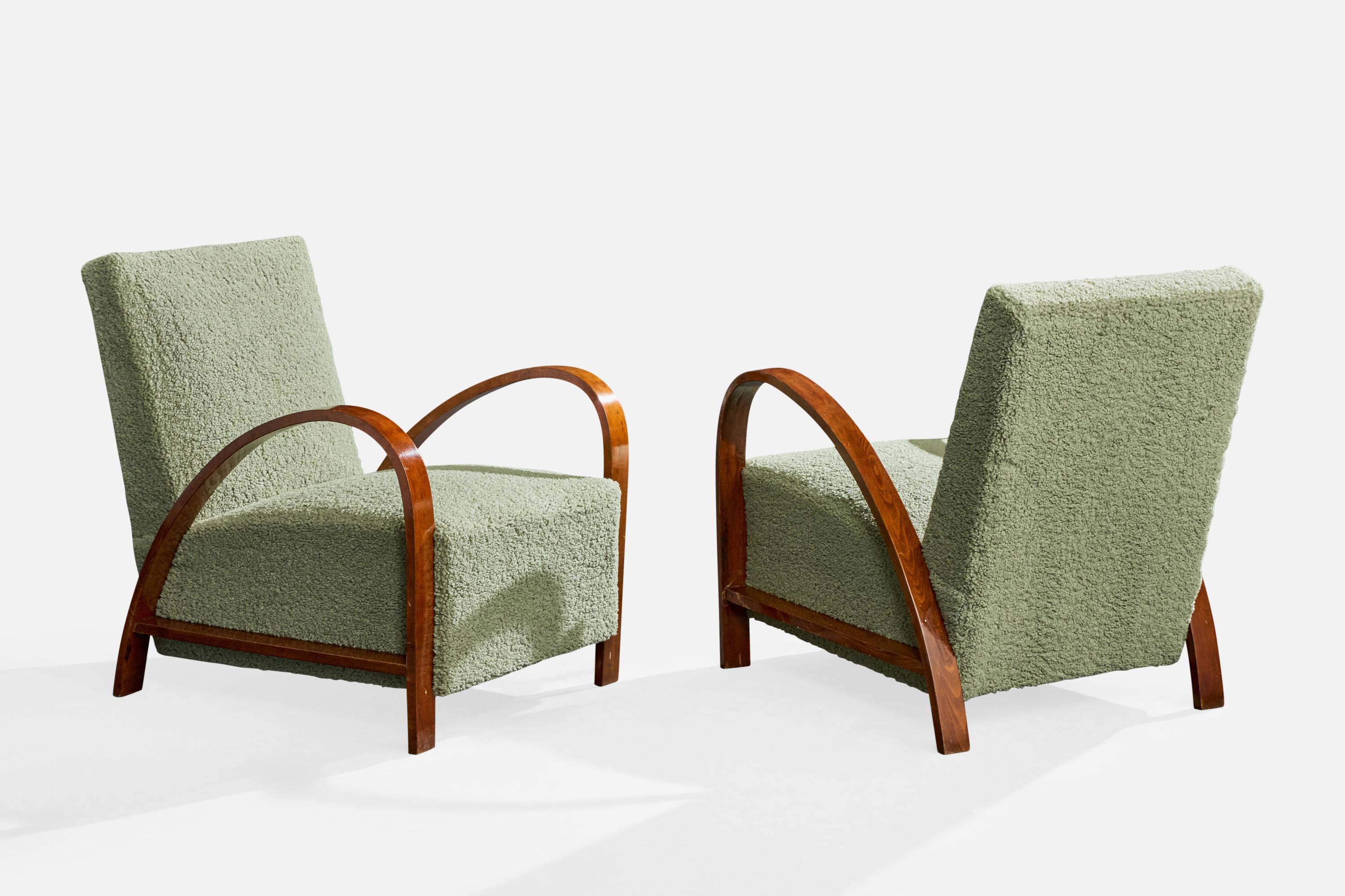 Tschechischer Designer, Loungesessel, Holz, Stoff, Tschechische Republik, 1930er Jahre (Moderne der Mitte des Jahrhunderts) im Angebot