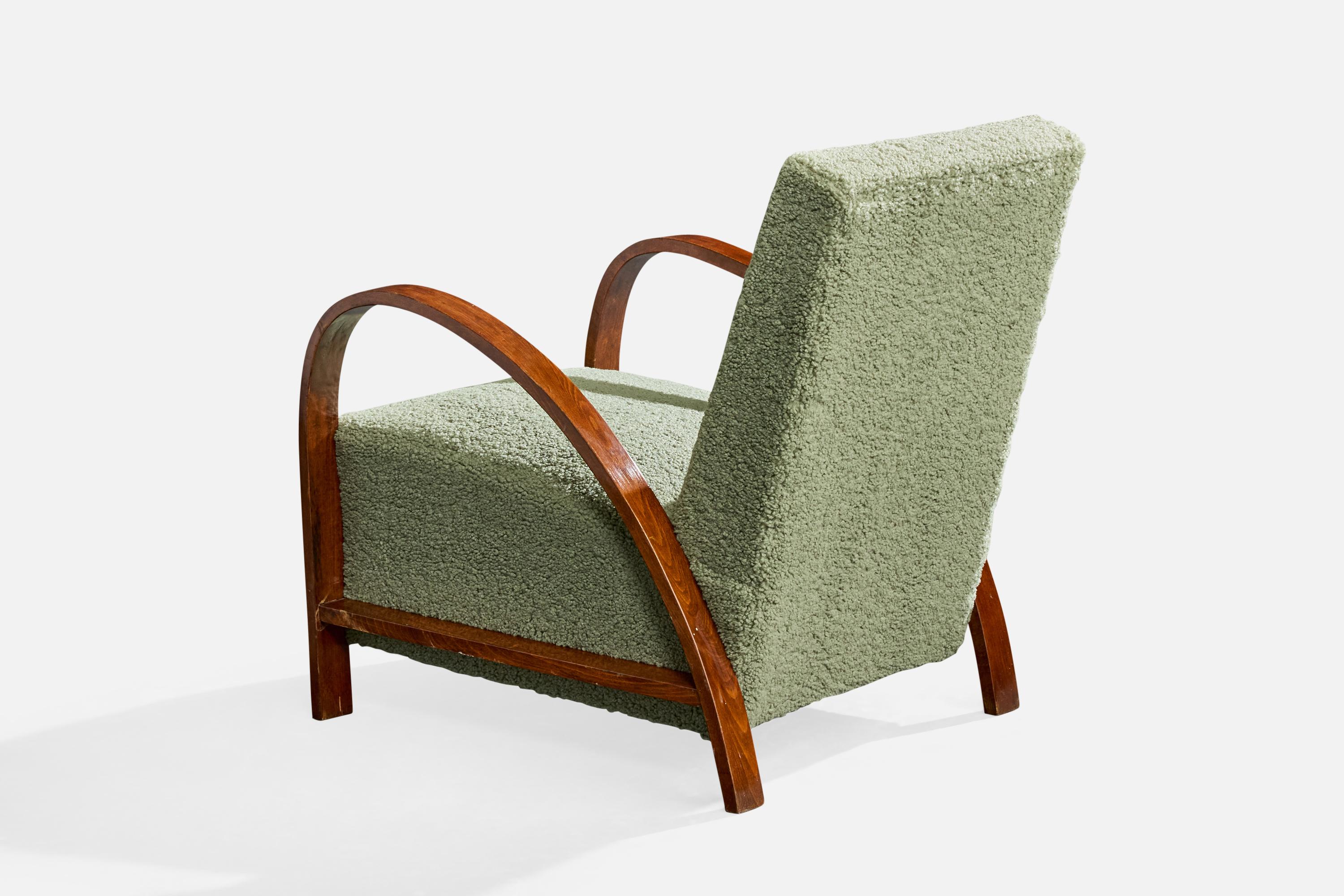 Tschechischer Designer, Loungesessel, Holz, Stoff, Tschechische Republik, 1930er Jahre im Angebot 1