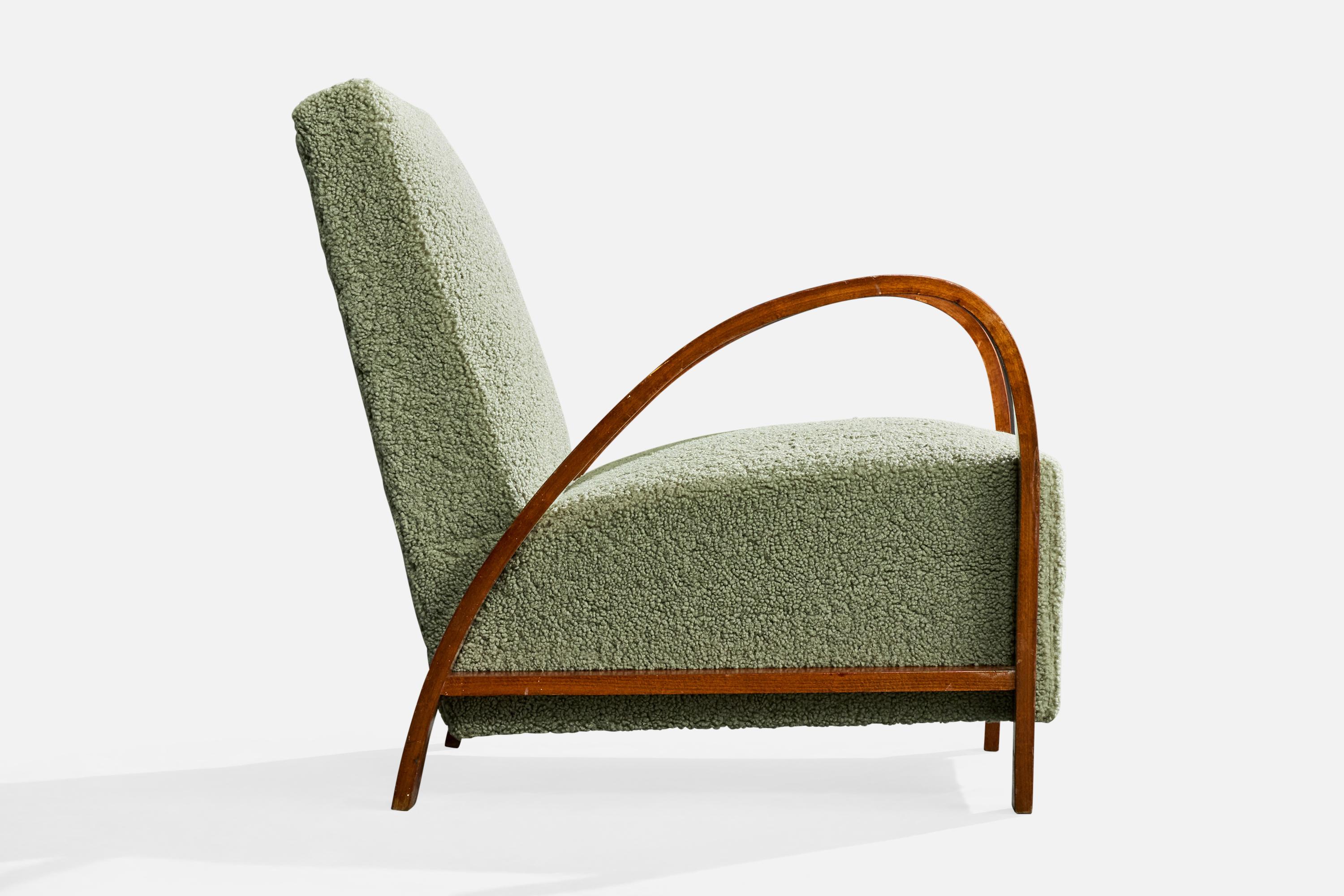 Tschechischer Designer, Loungesessel, Holz, Stoff, Tschechische Republik, 1930er Jahre im Angebot 2