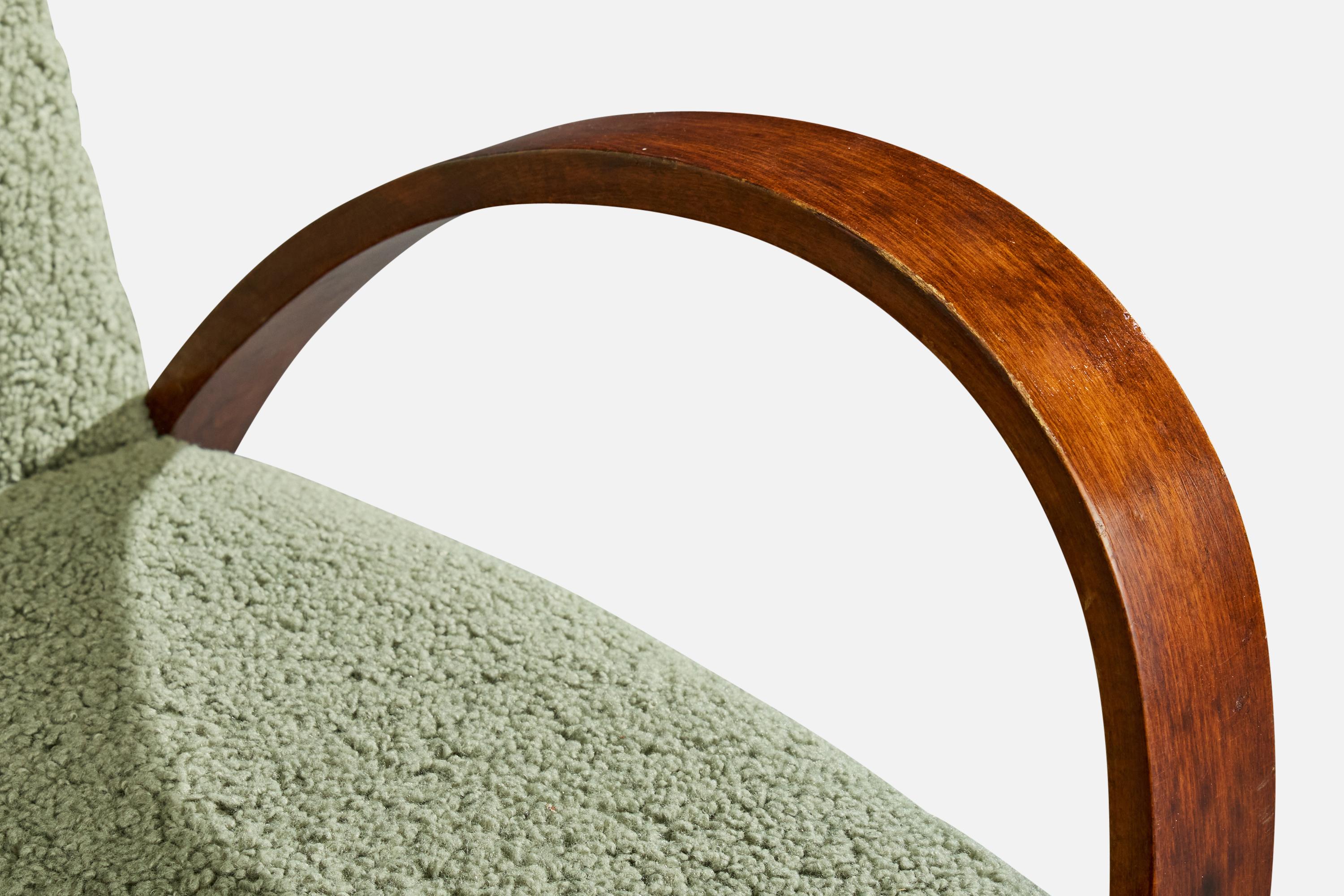 Tschechischer Designer, Loungesessel, Holz, Stoff, Tschechische Republik, 1930er Jahre im Angebot 4