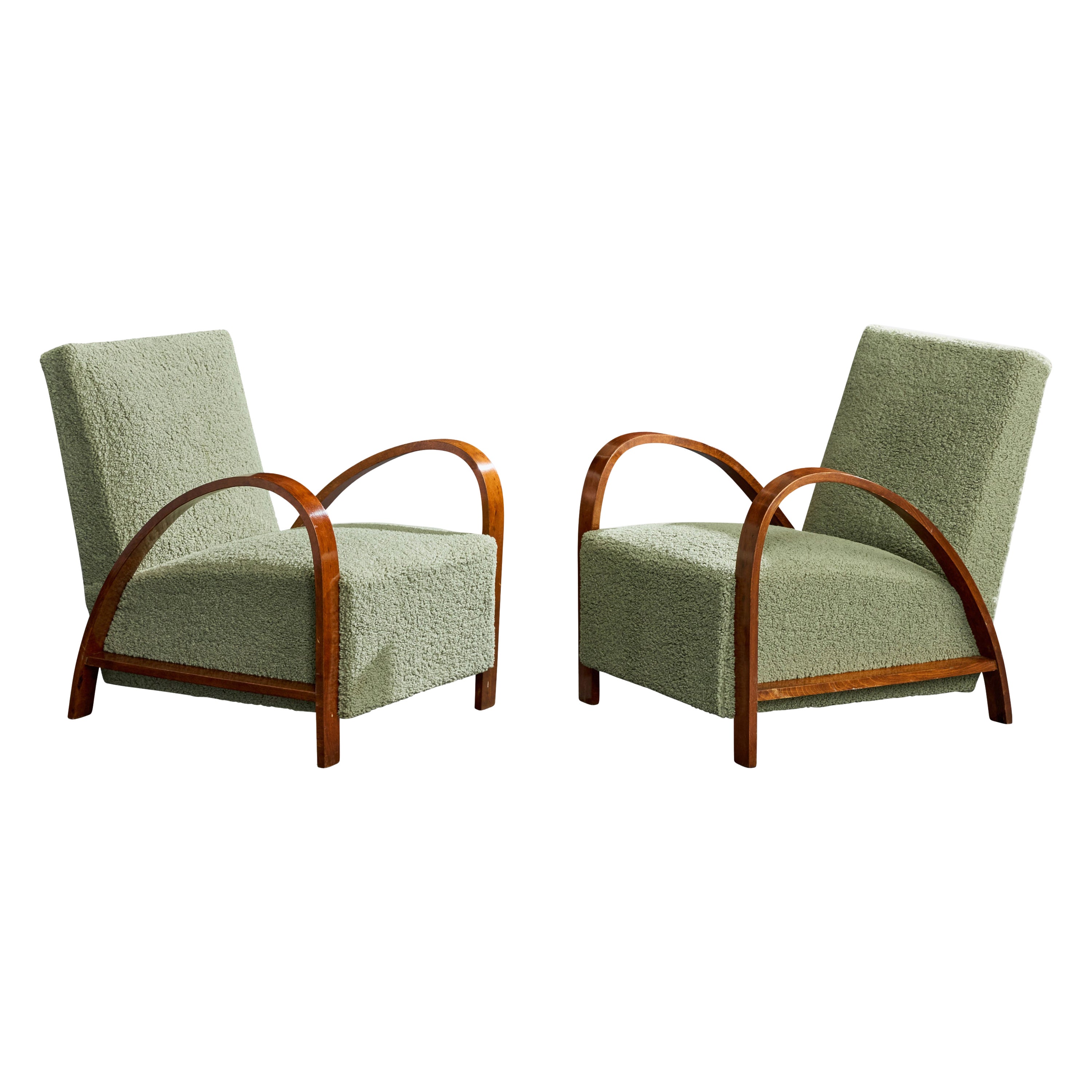 Tschechischer Designer, Loungesessel, Holz, Stoff, Tschechische Republik, 1930er Jahre im Angebot