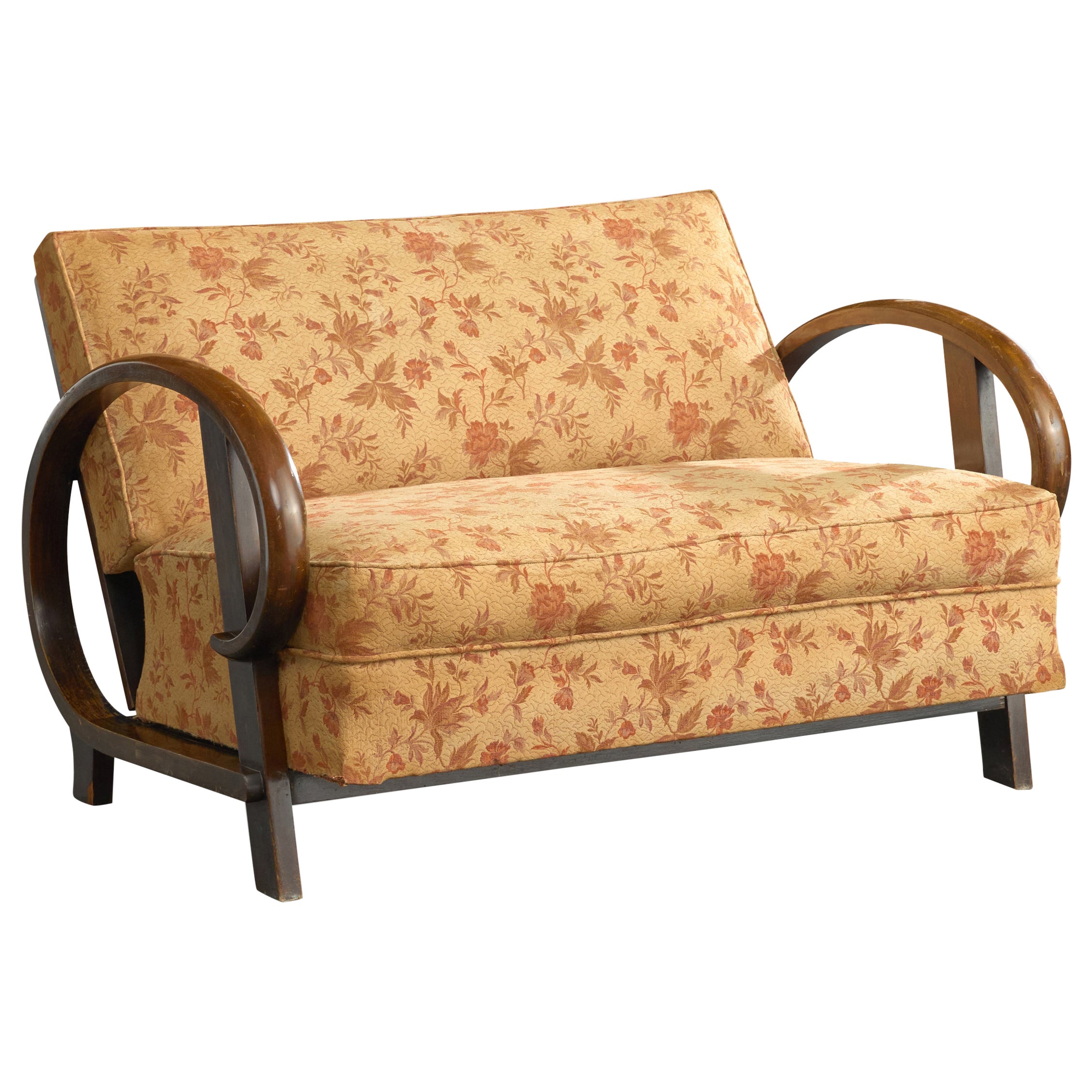 Czech Designer, Sofa, Wood, Fabric, Czech Republic, 1930s