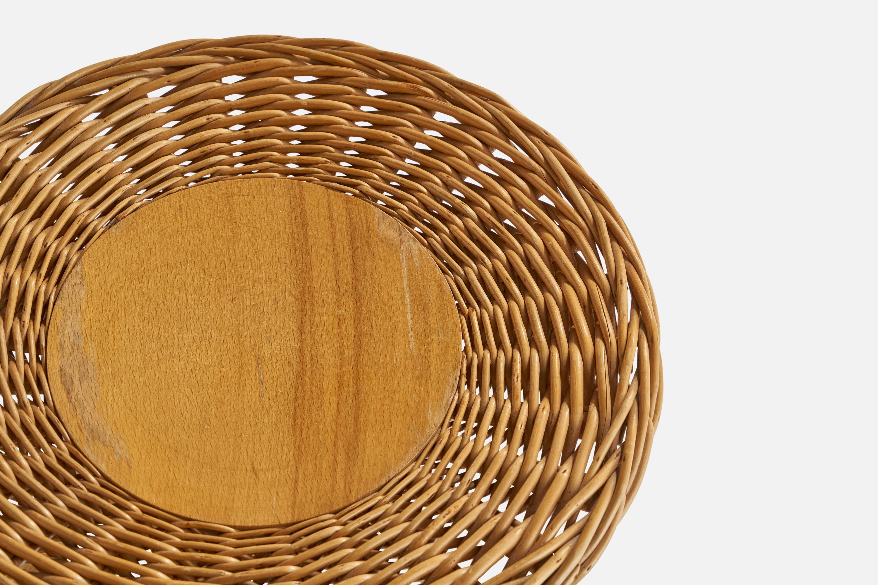 Mid-Century Modern Designer tchèque, tabouret, Oak, rotin, République tchèque, années 1950 en vente