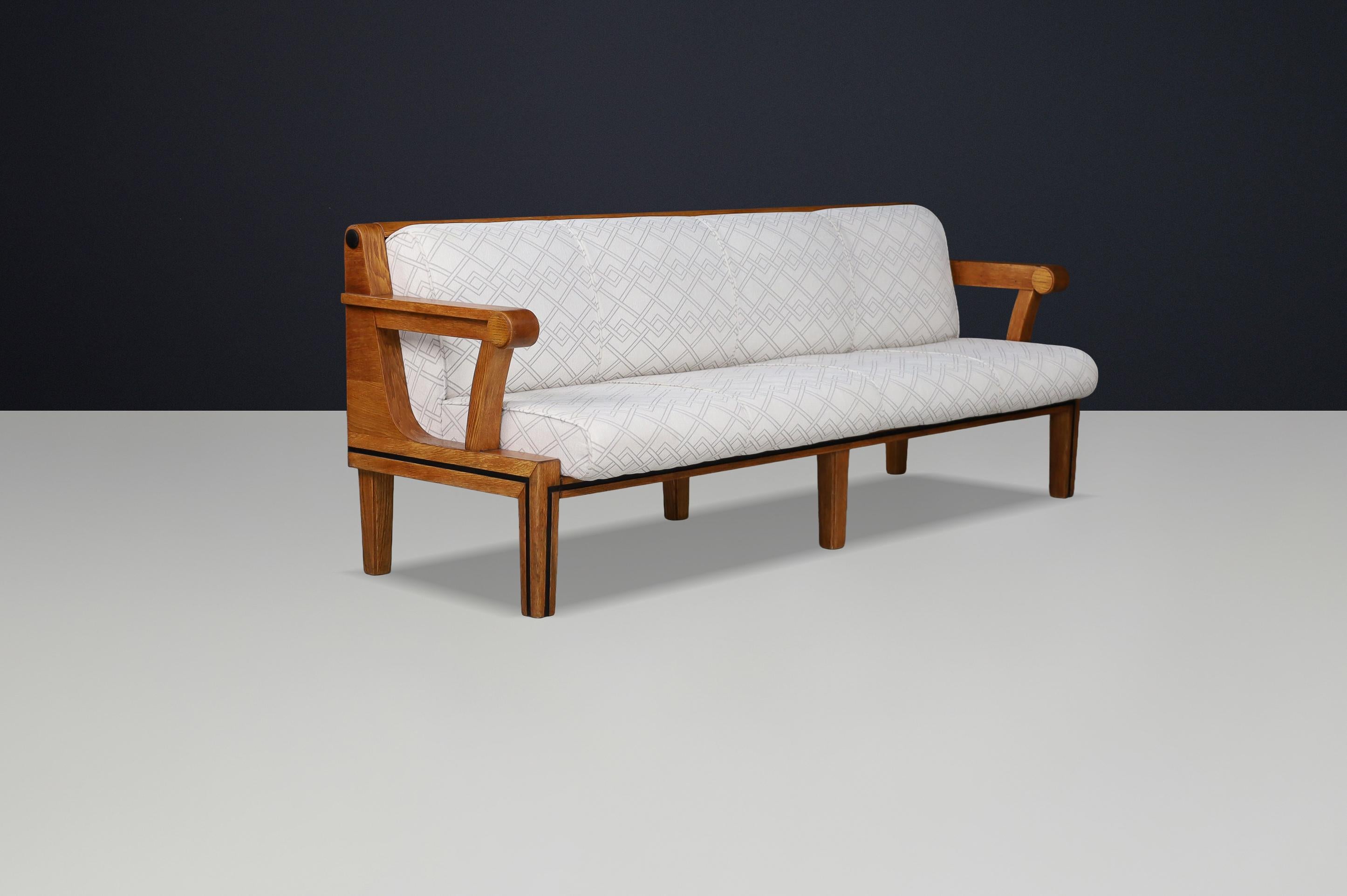 Art Deco Czech Functionalist Oak Three-Seat Sofa, Czechoslovakia, 1930s For Sale