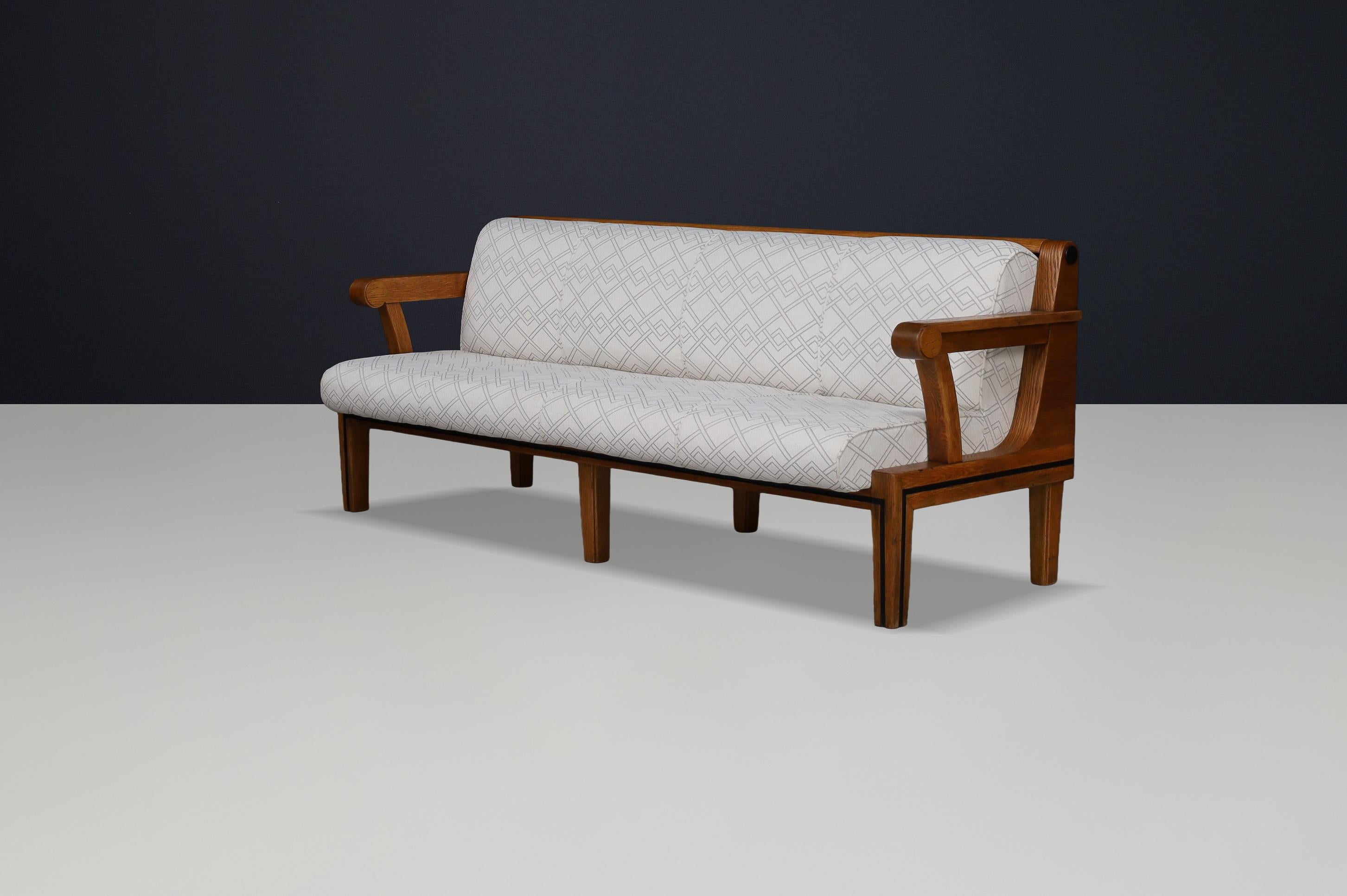 Mid-20th Century Czech Functionalist Oak Three-Seat Sofa, Czechoslovakia, 1930s For Sale