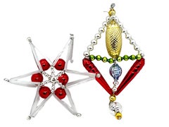 Czech Gablonz Beaded Glass Christmas Ornament Modern Set of Two