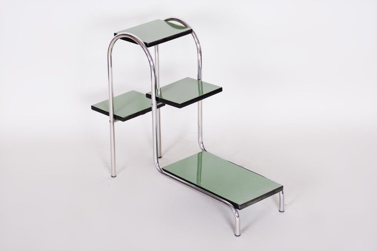 Czech Green Bauhaus Style Chrome Étagère by Robert Slezák, Lacquered