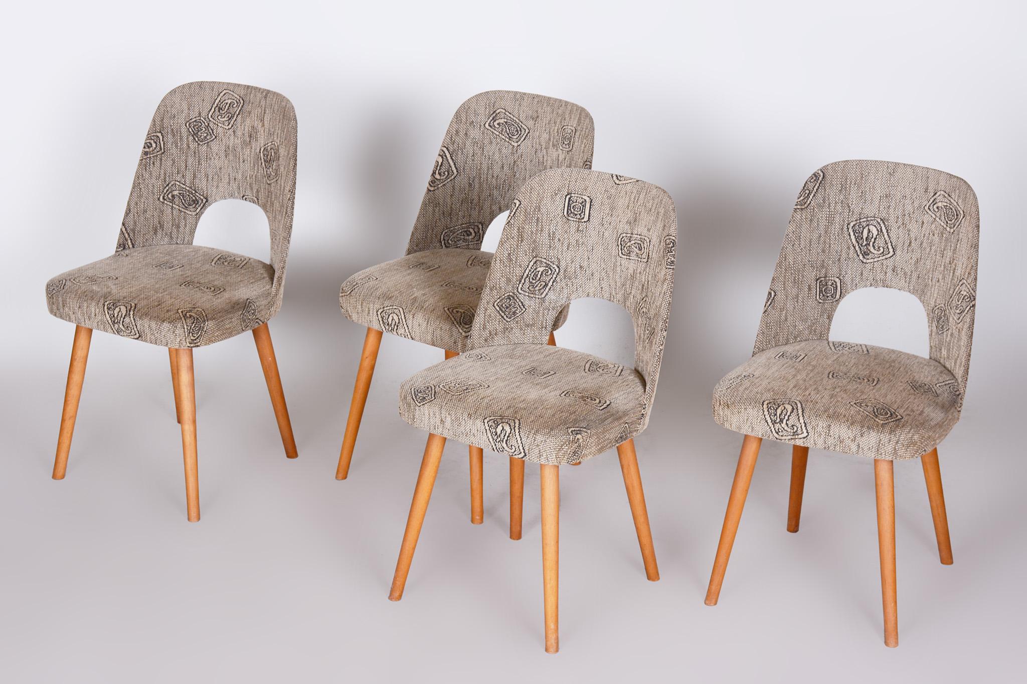 20th Century Czech Grey and Brown Ash Chairs by Oswald Haerdtl, 4 Pcs, New Upholstery, 1950s For Sale