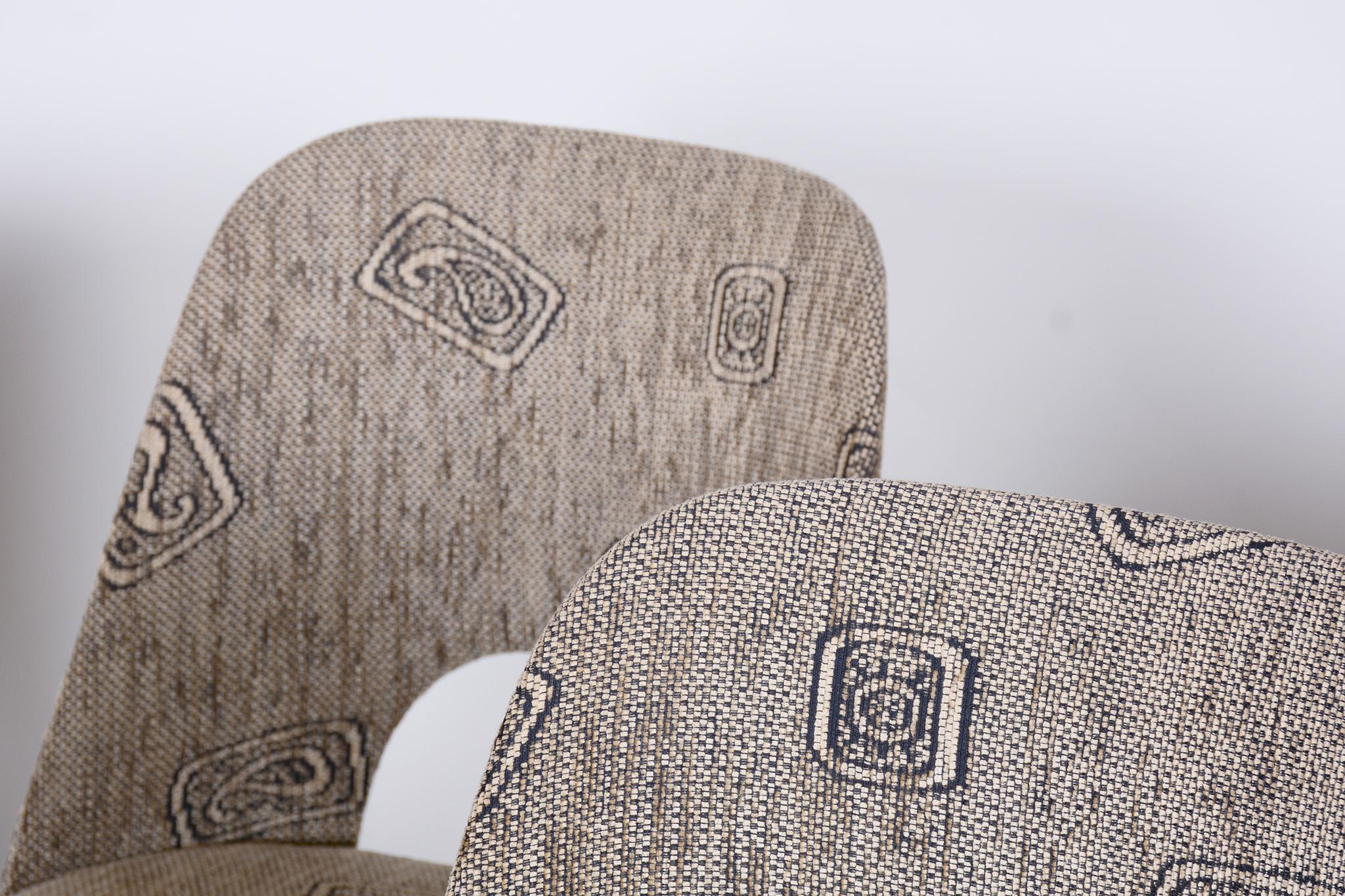 Fabric Czech Grey and Brown Ash Chairs by Oswald Haerdtl, 4 Pcs, New Upholstery, 1950s For Sale