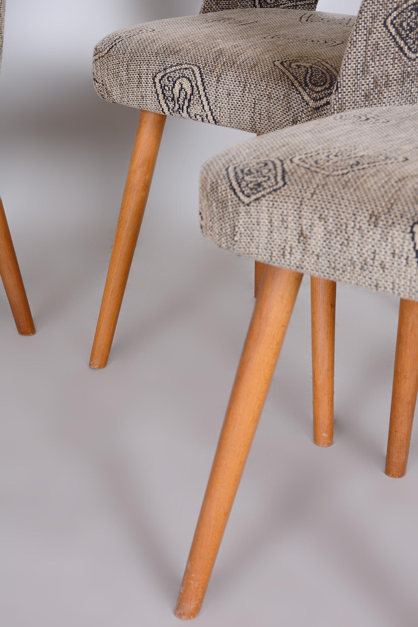 Czech Grey and Brown Ash Chairs by Oswald Haerdtl, 4 Pcs, New Upholstery, 1950s For Sale 1