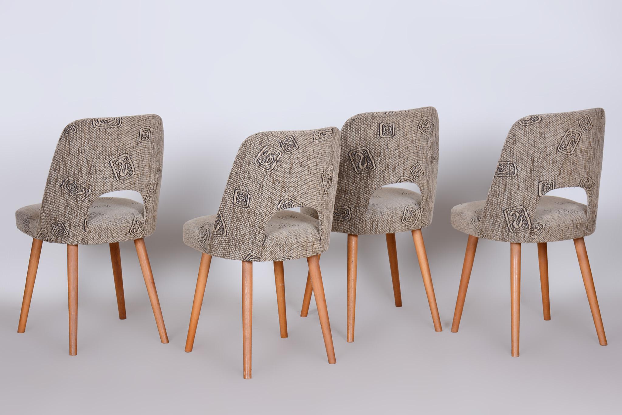 Czech Grey and Brown Ash Chairs by Oswald Haerdtl, 4 Pcs, New Upholstery, 1950s For Sale 2