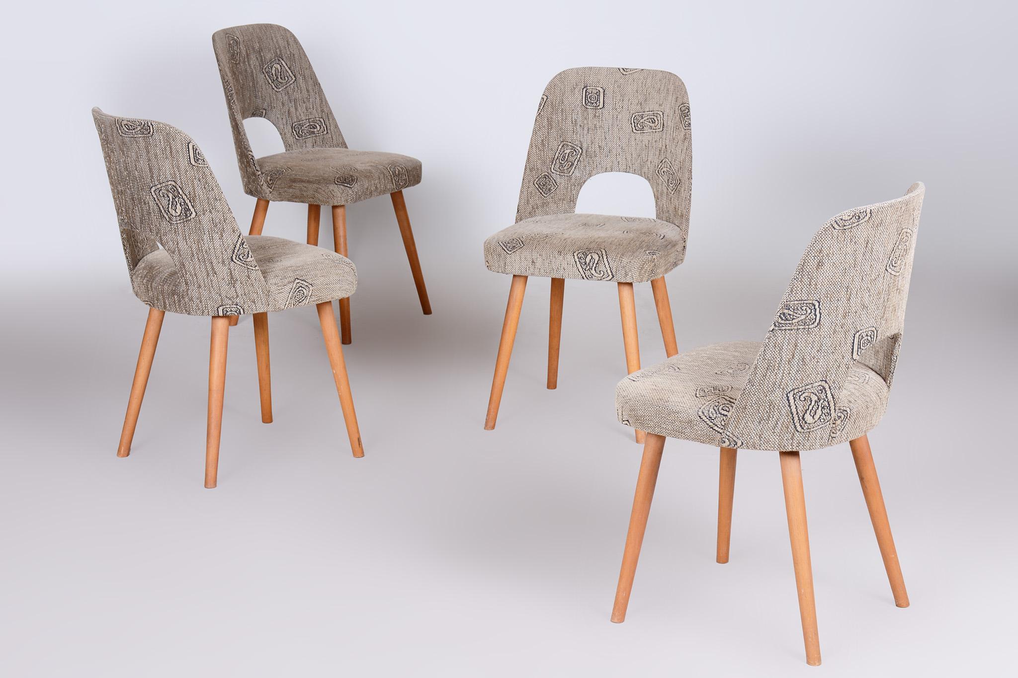 Czech Grey and Brown Ash Chairs by Oswald Haerdtl, 4 Pcs, New Upholstery, 1950s For Sale 3