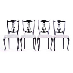 Czech Historism Design Black and White Dining Chairs