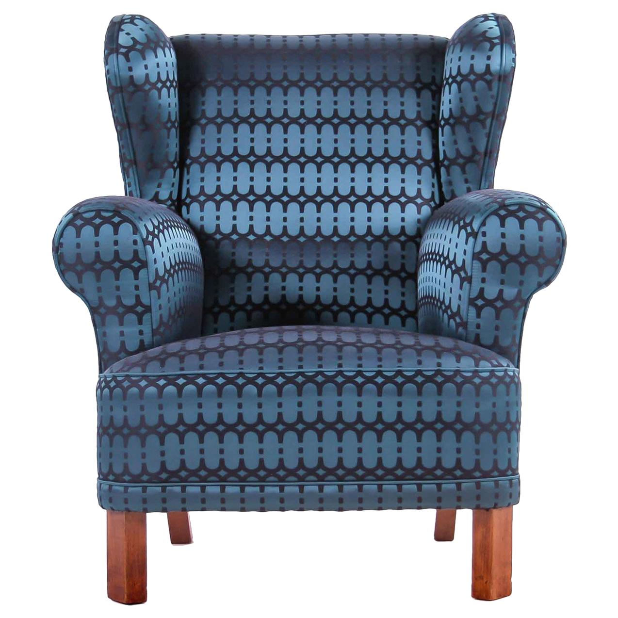 Czech Interwar Avantgard Design Green Wingback Armchair For Sale