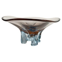 Czech Lilac and Blue Glass Footed Bowl by Frantisek Zemek
