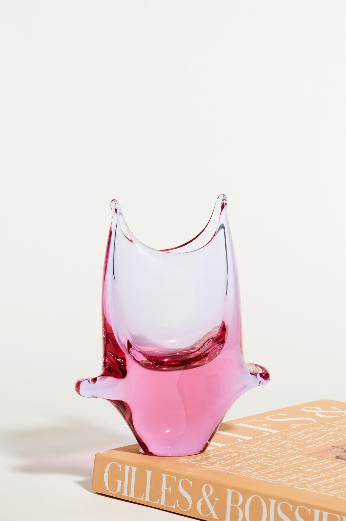 Translucent lilac/pink vase in an interesting abstract shape.