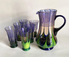 Juego de bebidas checo de vidrio artístico "Líneas y bastones" -- Atribuido a Ernst Steinwald