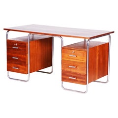 Czech Mahogany Bauhaus Chrome Tubular Writing Desk by Robert Slezak, 1930s