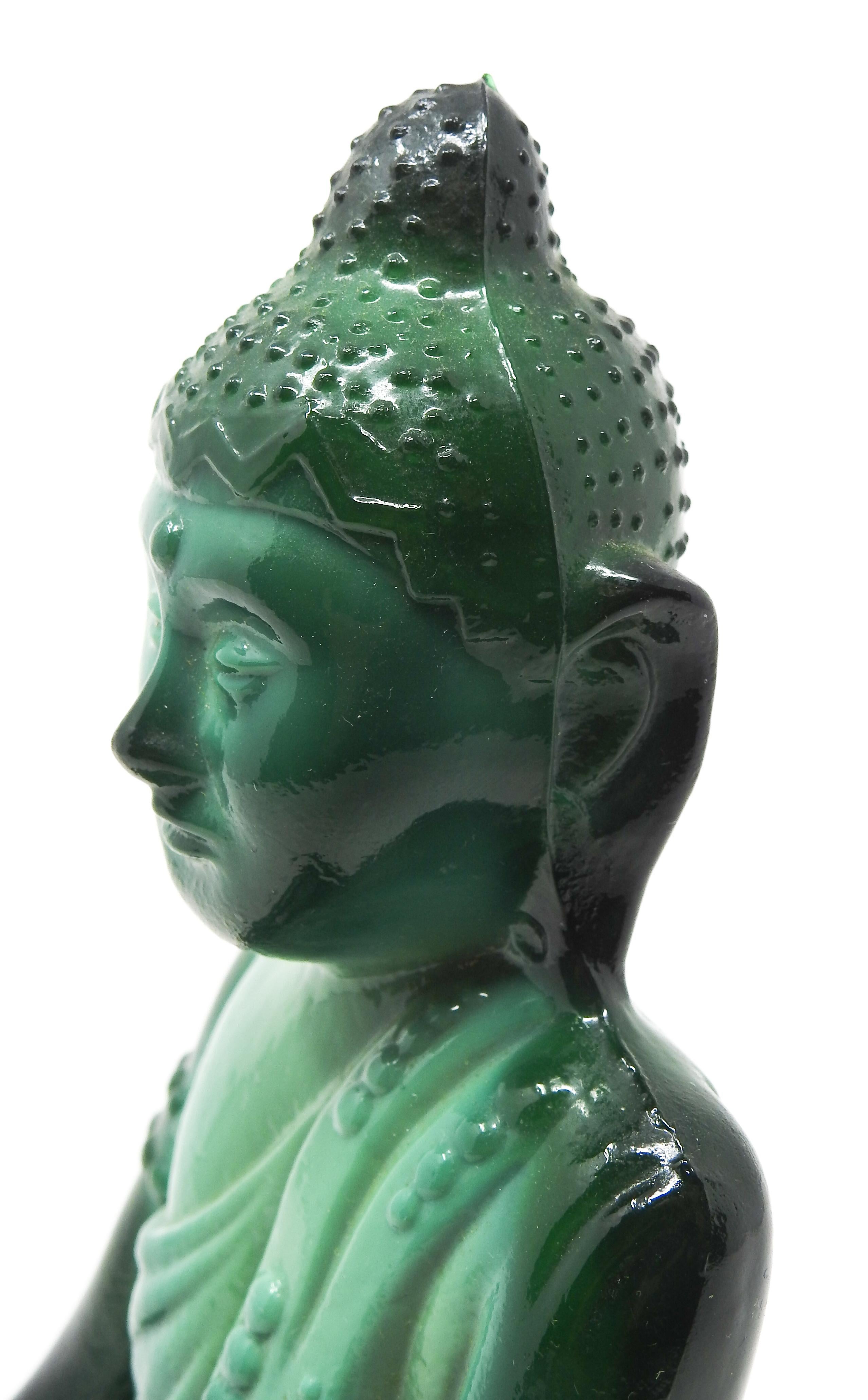 Czech Malachite Glass Buddha Sculpture, Schlevogt Hoffmann For Sale 1