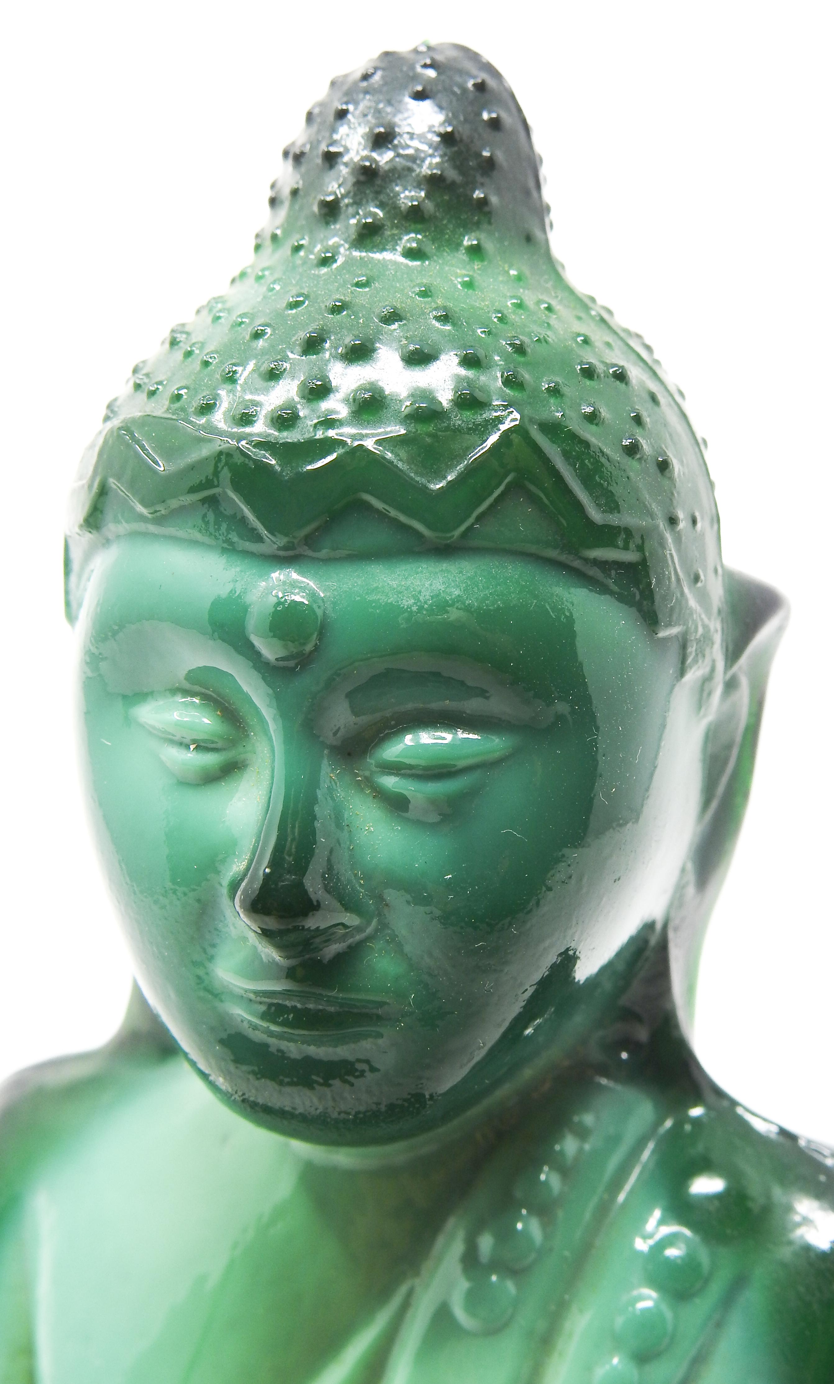 Czech Malachite Glass Buddha Sculpture, Schlevogt Hoffmann For Sale 2