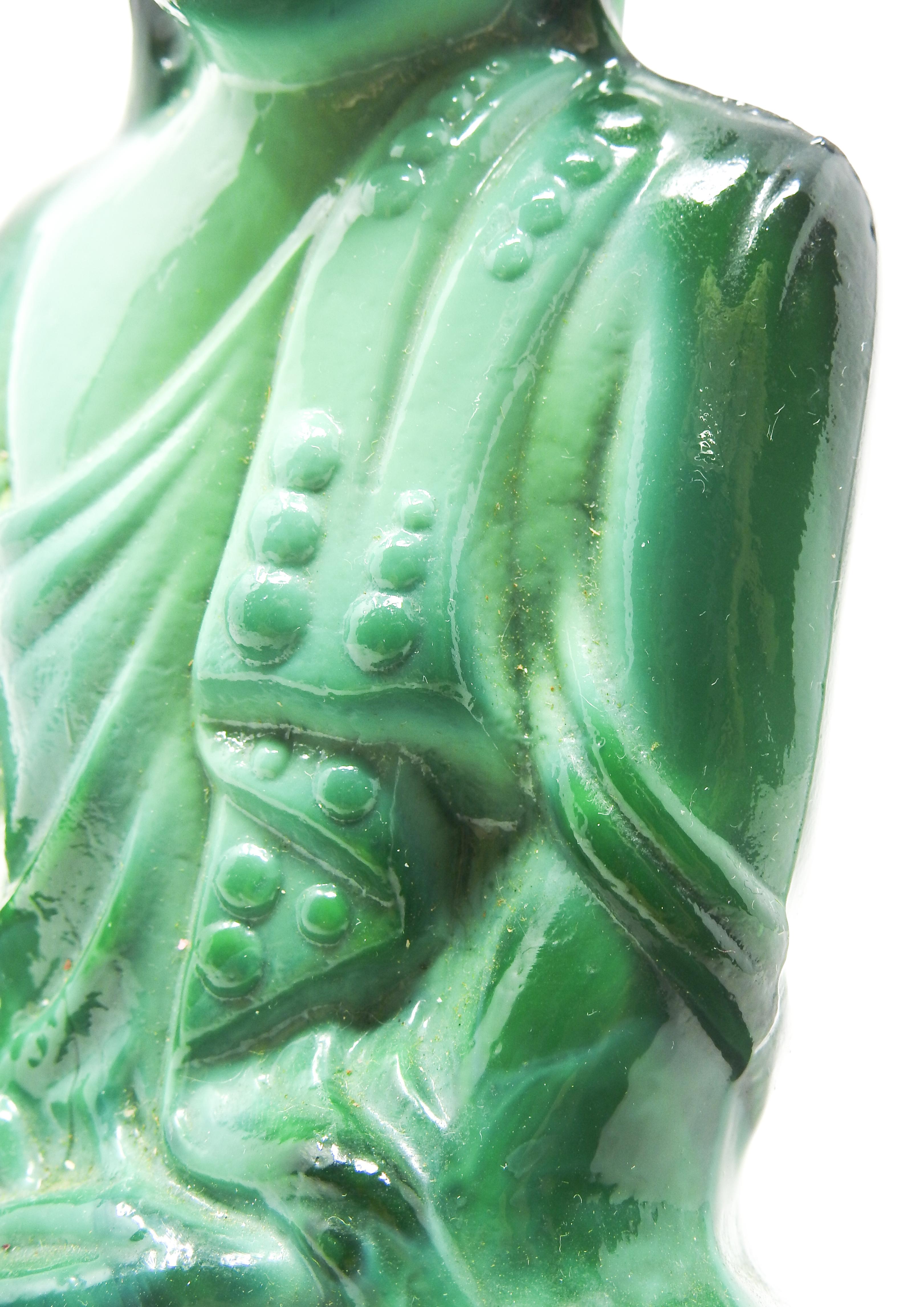 Czech Malachite Glass Buddha Sculpture, Schlevogt Hoffmann For Sale 3