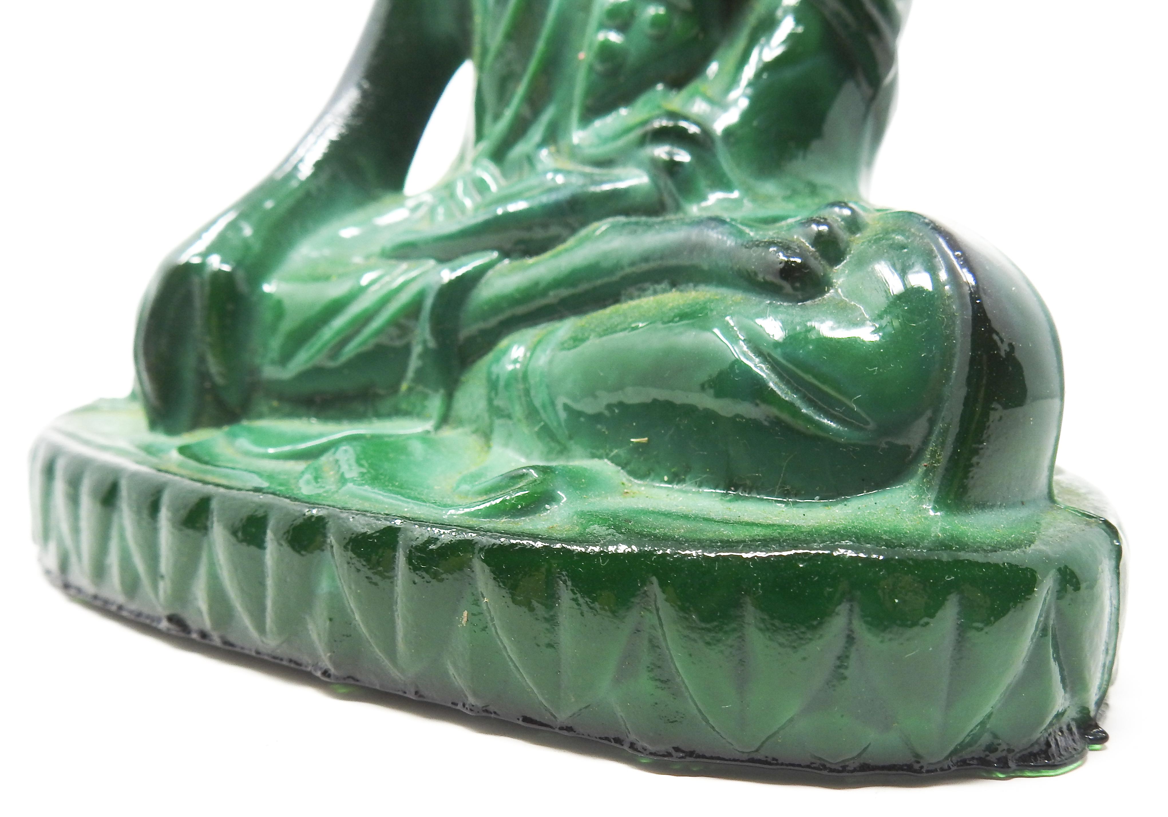 Czech Malachite Glass Buddha Sculpture, Schlevogt Hoffmann For Sale 4
