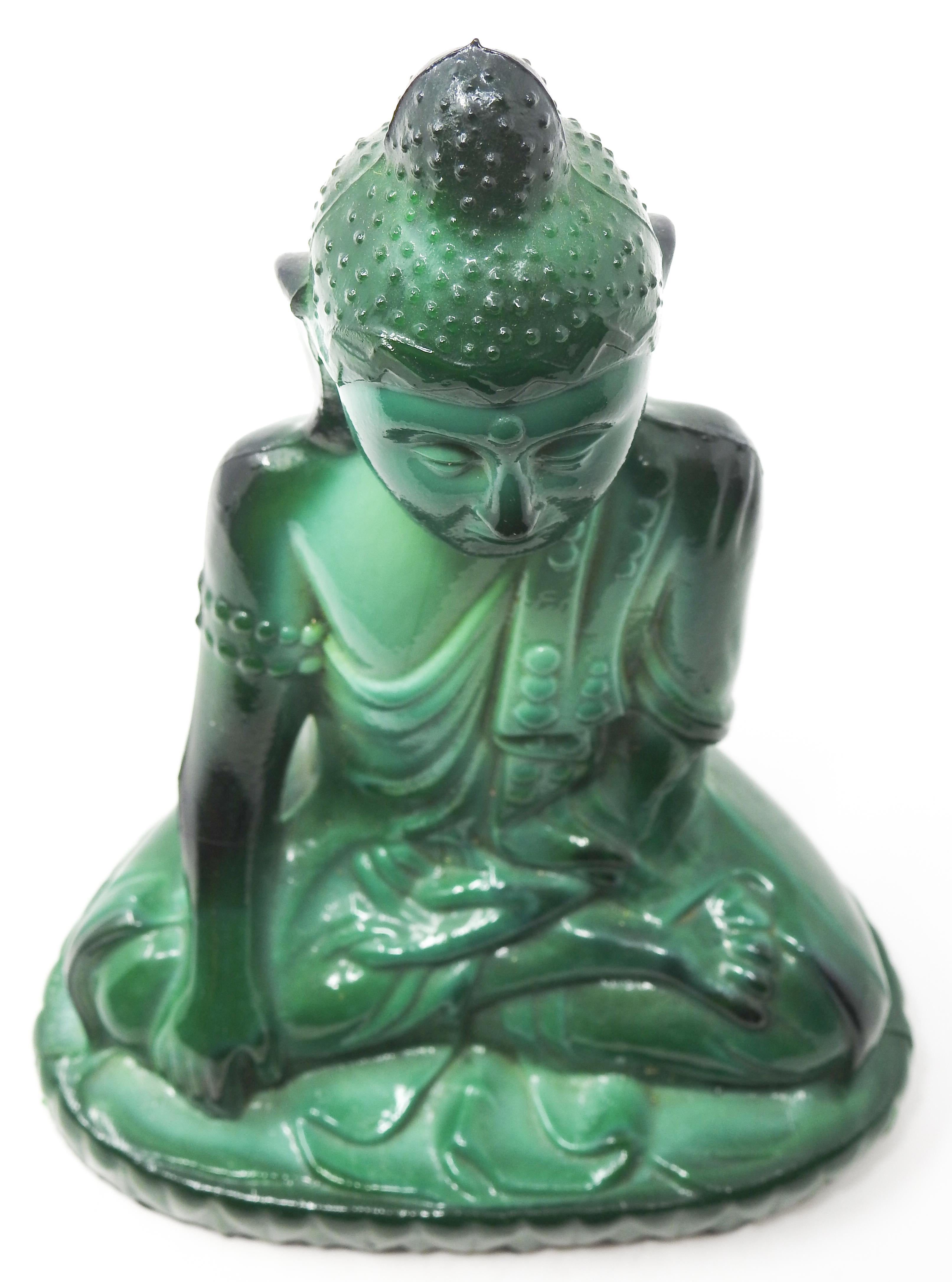 Czech Malachite Glass Buddha Sculpture, Schlevogt Hoffmann For Sale 6