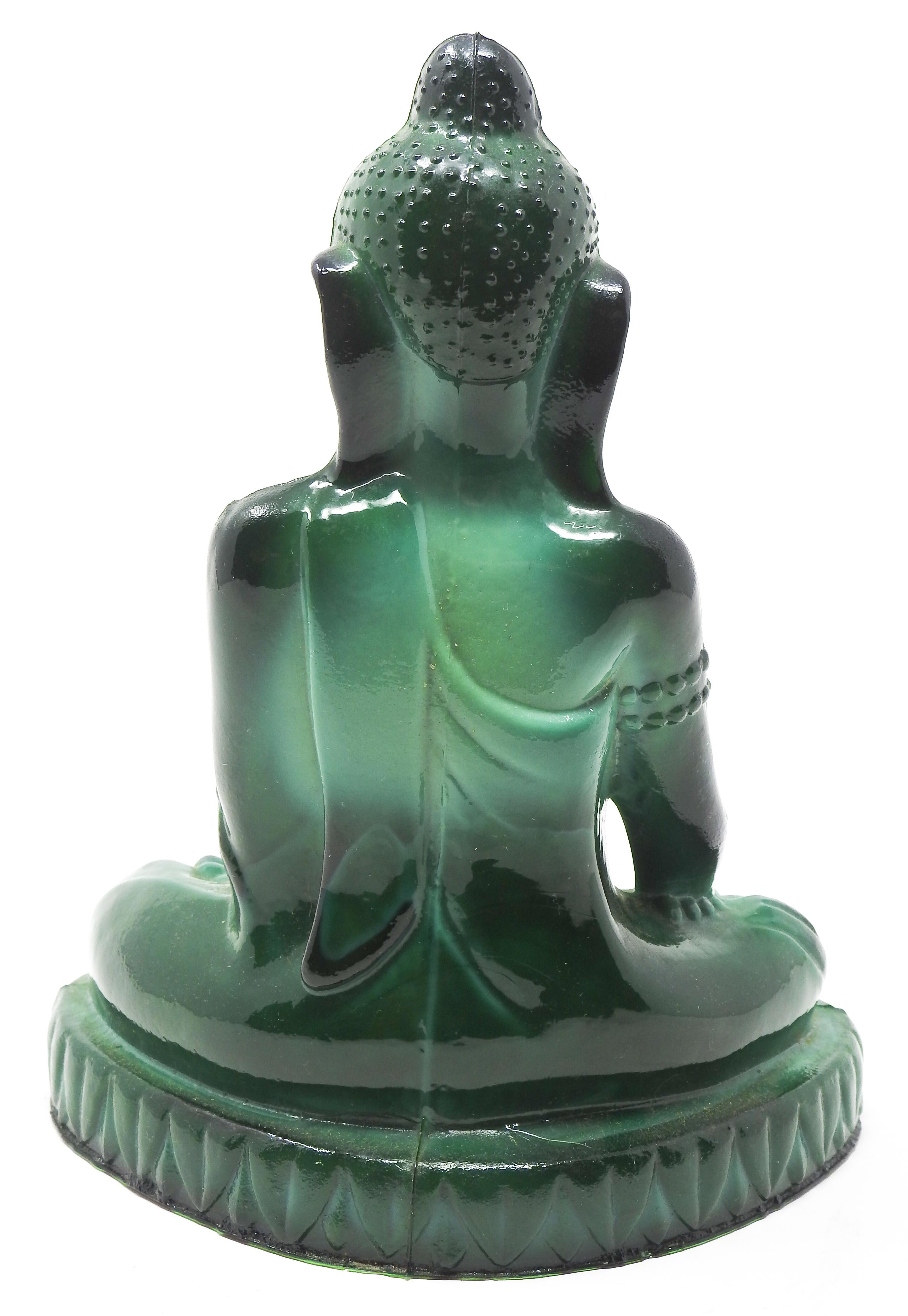 Chinoiserie Czech Malachite Glass Buddha Sculpture, Schlevogt Hoffmann For Sale