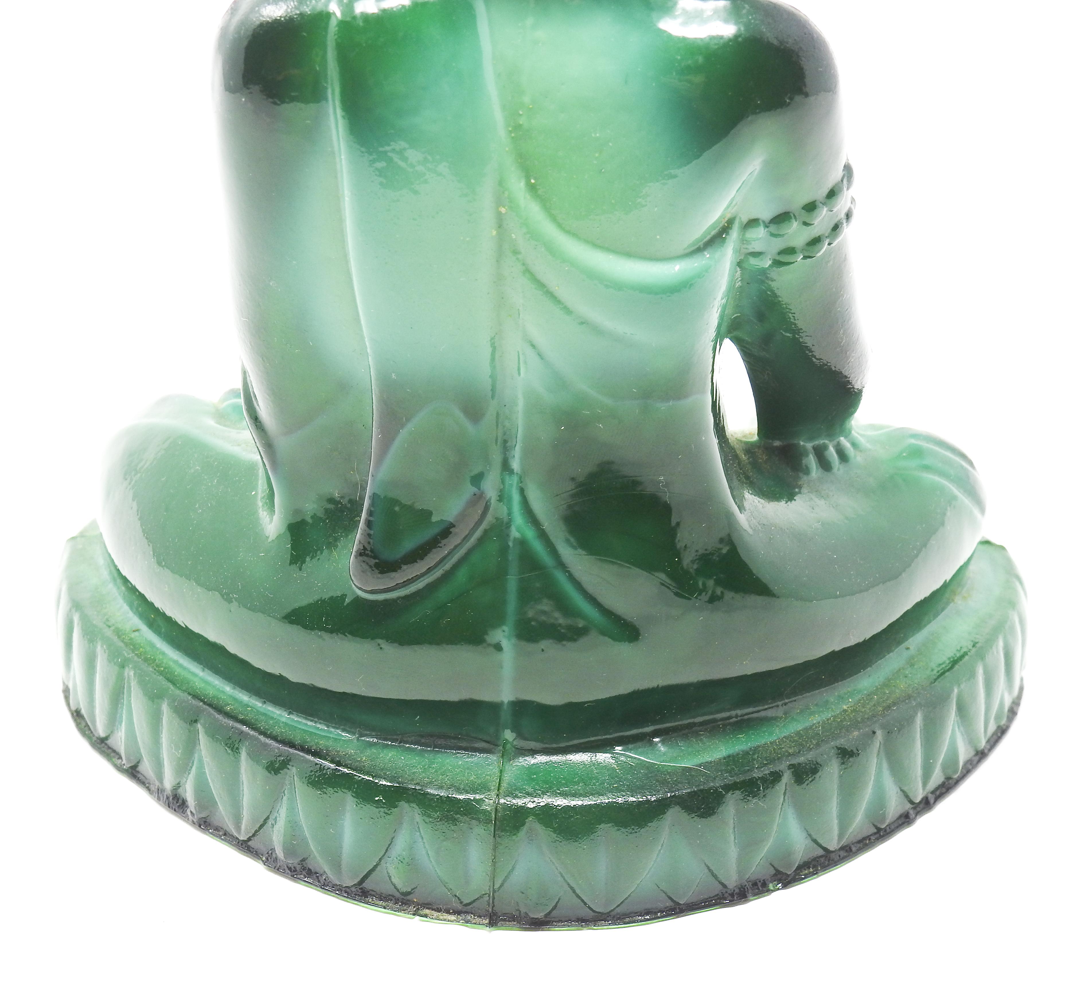 Hand-Crafted Czech Malachite Glass Buddha Sculpture, Schlevogt Hoffmann For Sale