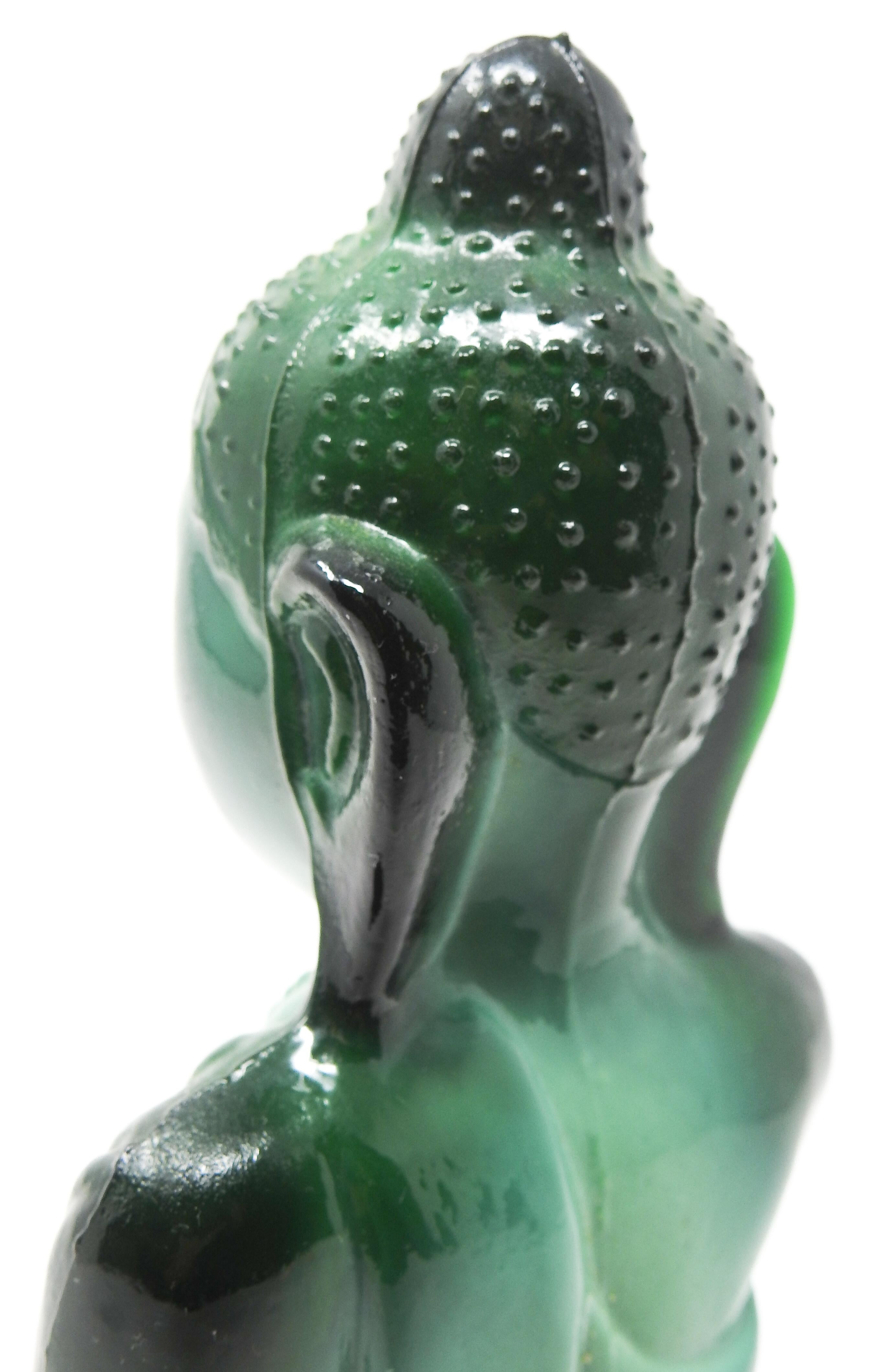 20th Century Czech Malachite Glass Buddha Sculpture, Schlevogt Hoffmann For Sale