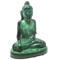 Czech Malachite Glass Buddha Sculpture, Schlevogt Hoffmann