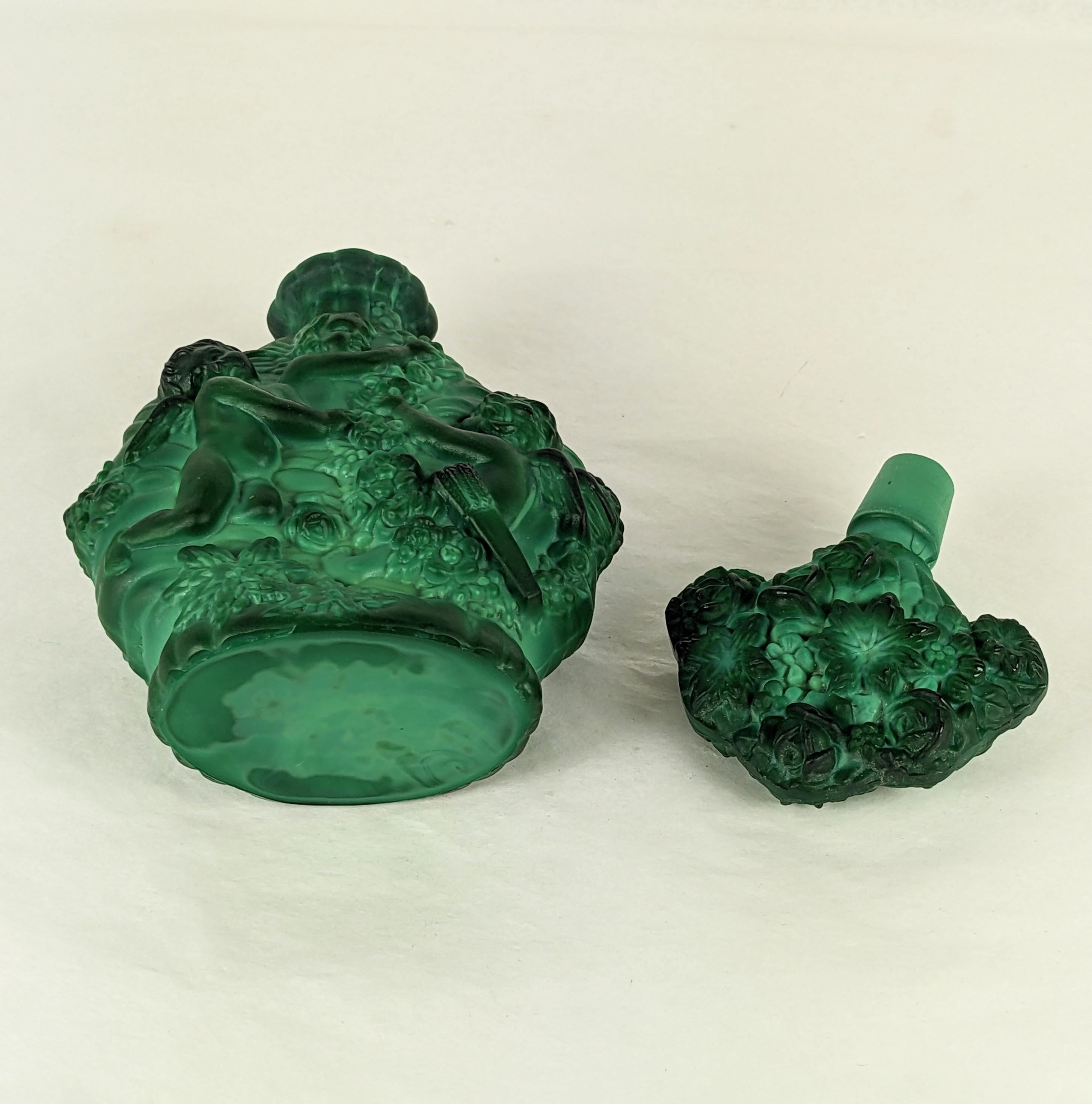 Czech Malachite Glass Perfume Bottle, Ingrid In Excellent Condition For Sale In Riverdale, NY