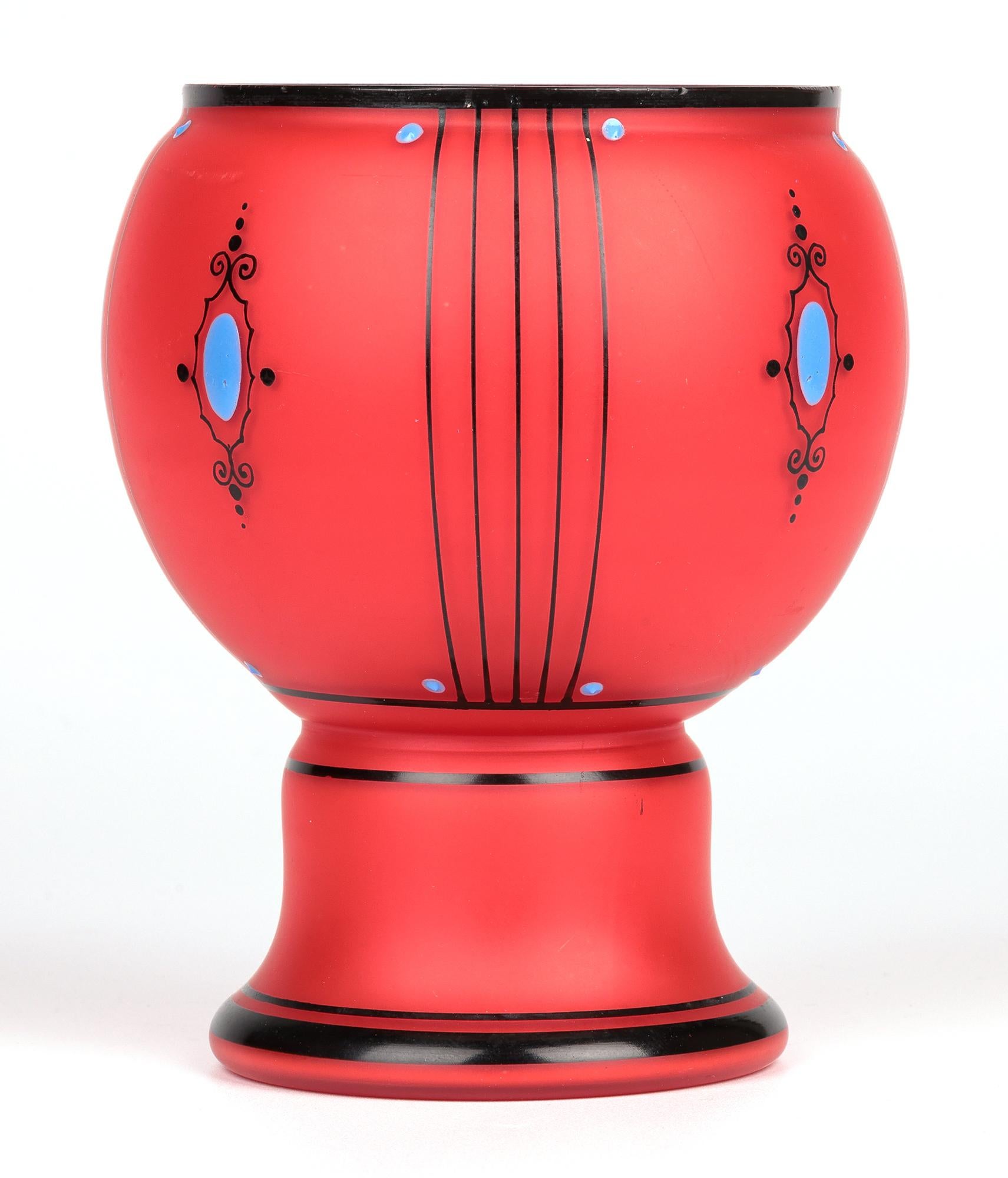 Czech Michael Powolny Style Jewelled Satin Glass Art Vase For Sale 4