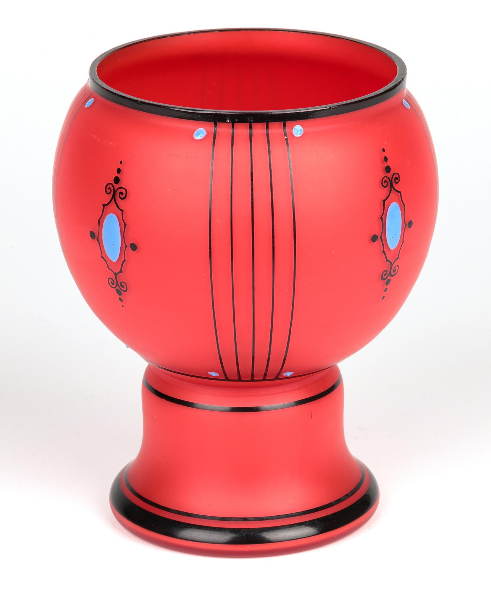 Czech Michael Powolny Style Jewelled Satin Glass Art Vase For Sale 1