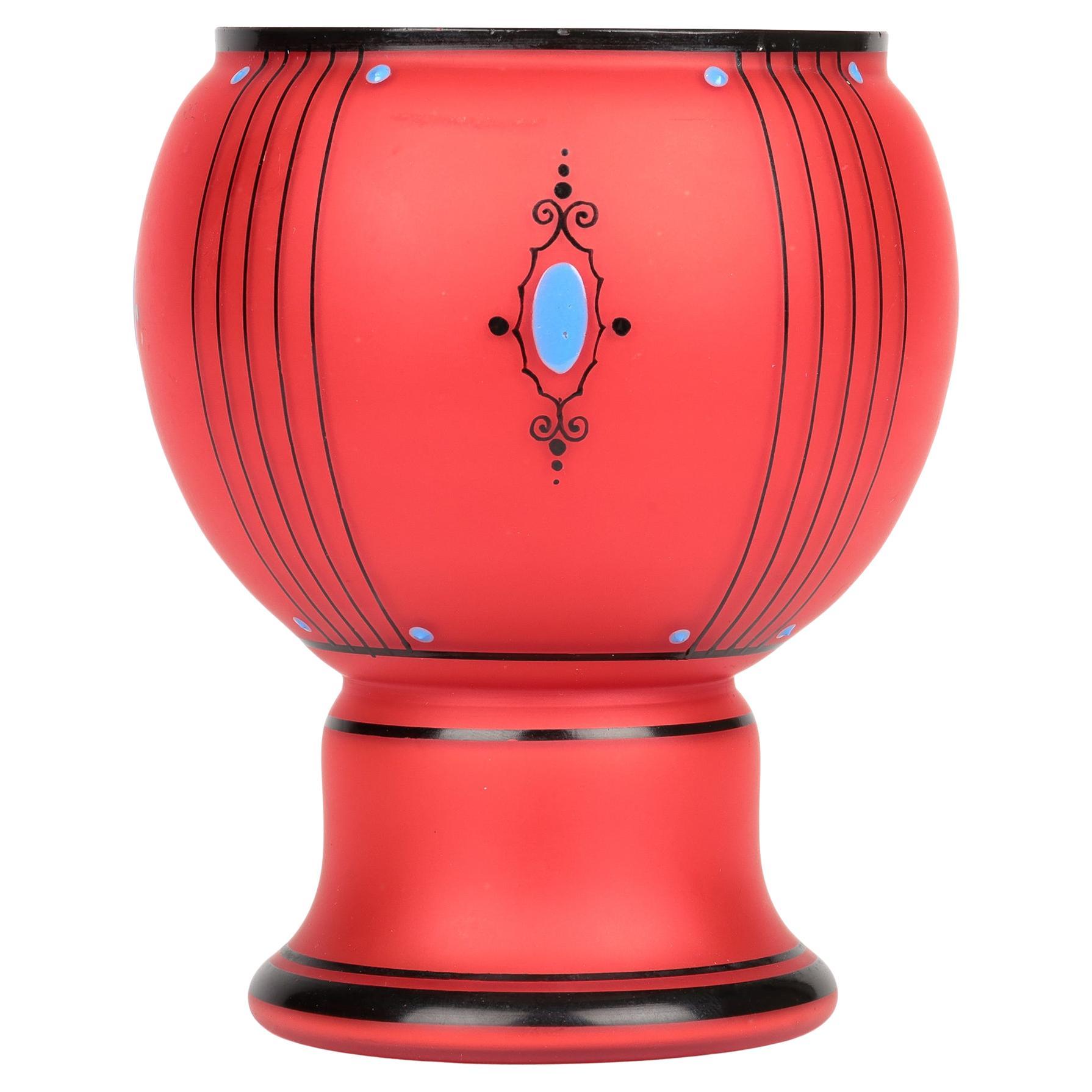 Czech Michael Powolny Style Jewelled Satin Glass Art Vase For Sale