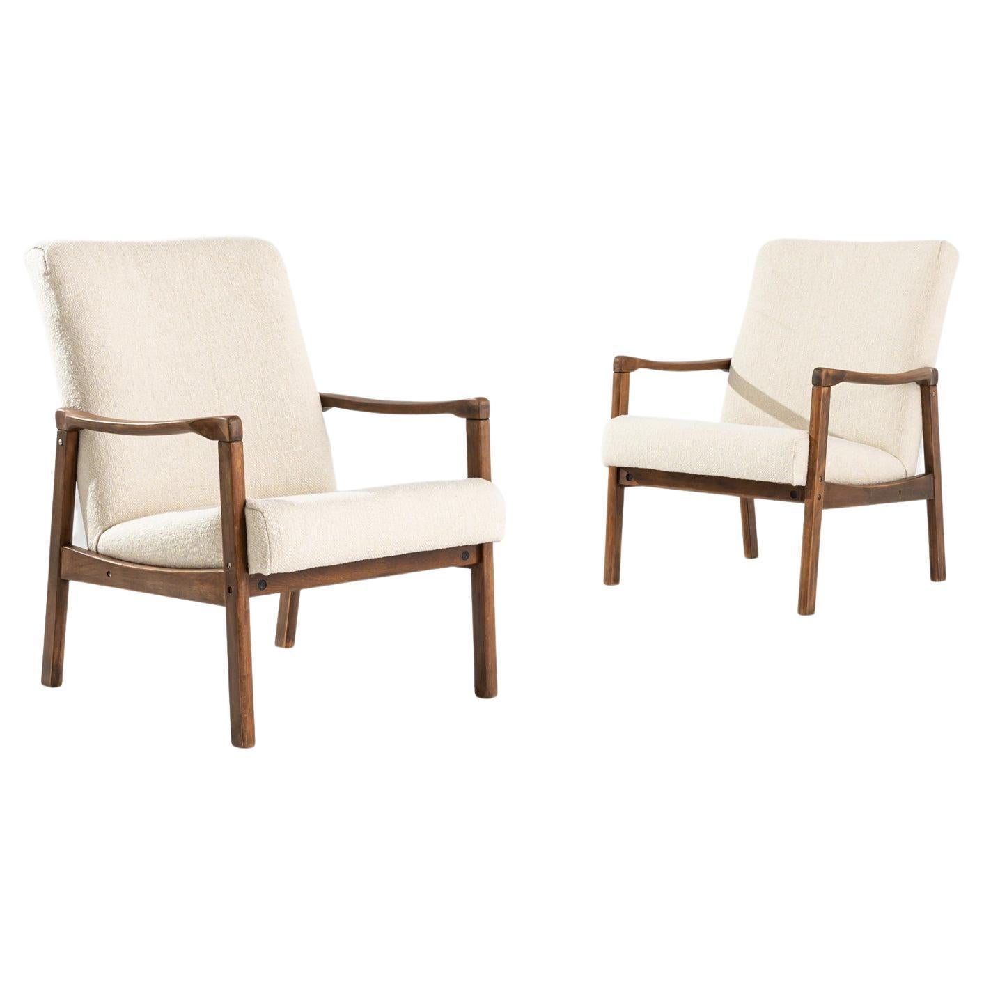 Czech Mid-Century Boucle Upholstered Armchairs, a Pair